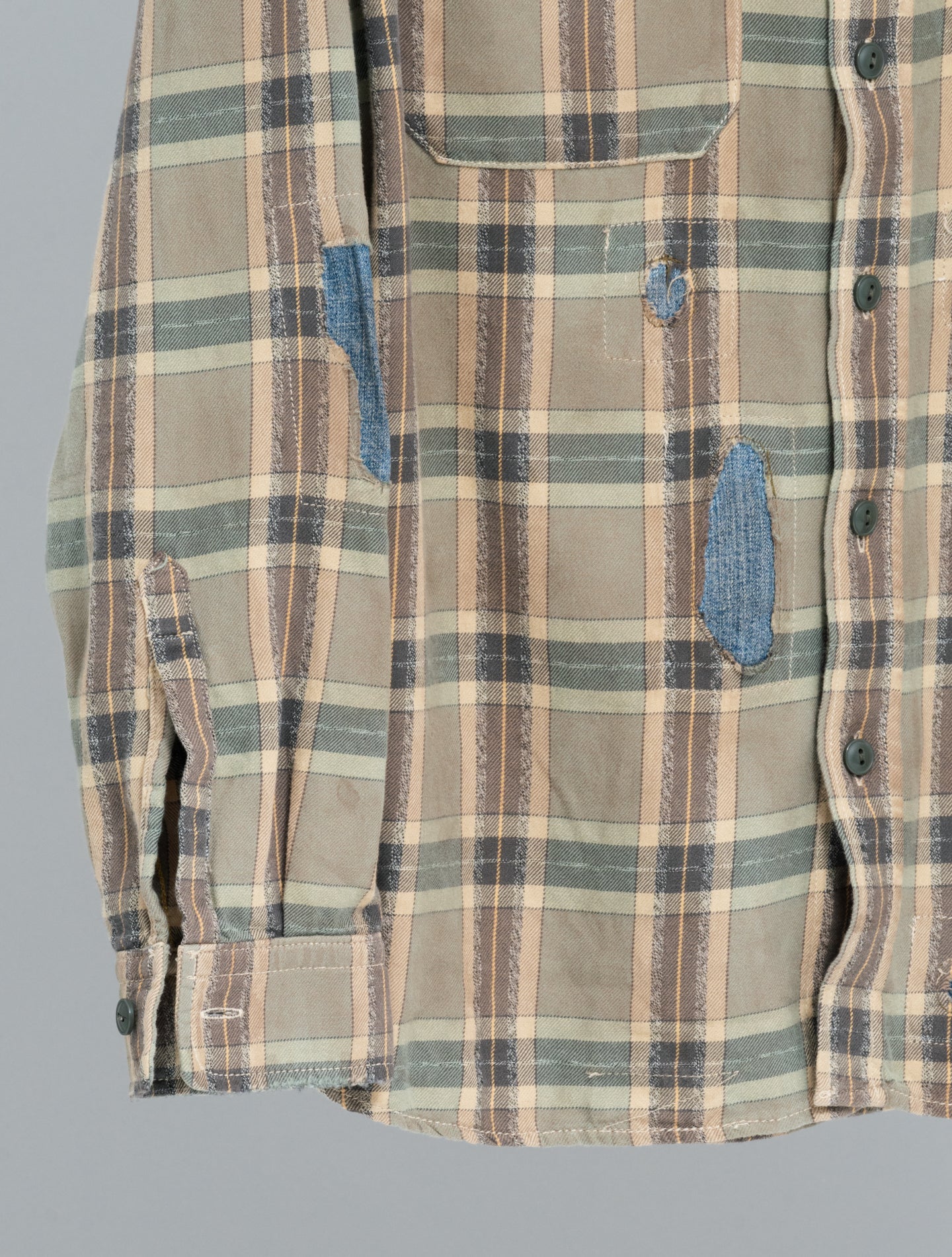Wilbur Workshirt Sage Multi | Repaired Plaid & Japanese Denim