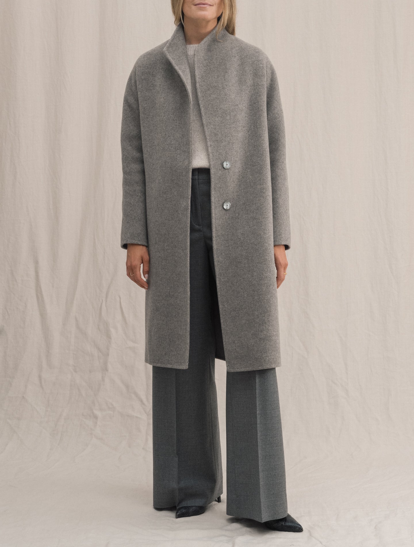 Wool Cashmere Belted Coat Light Grey | Gabucci