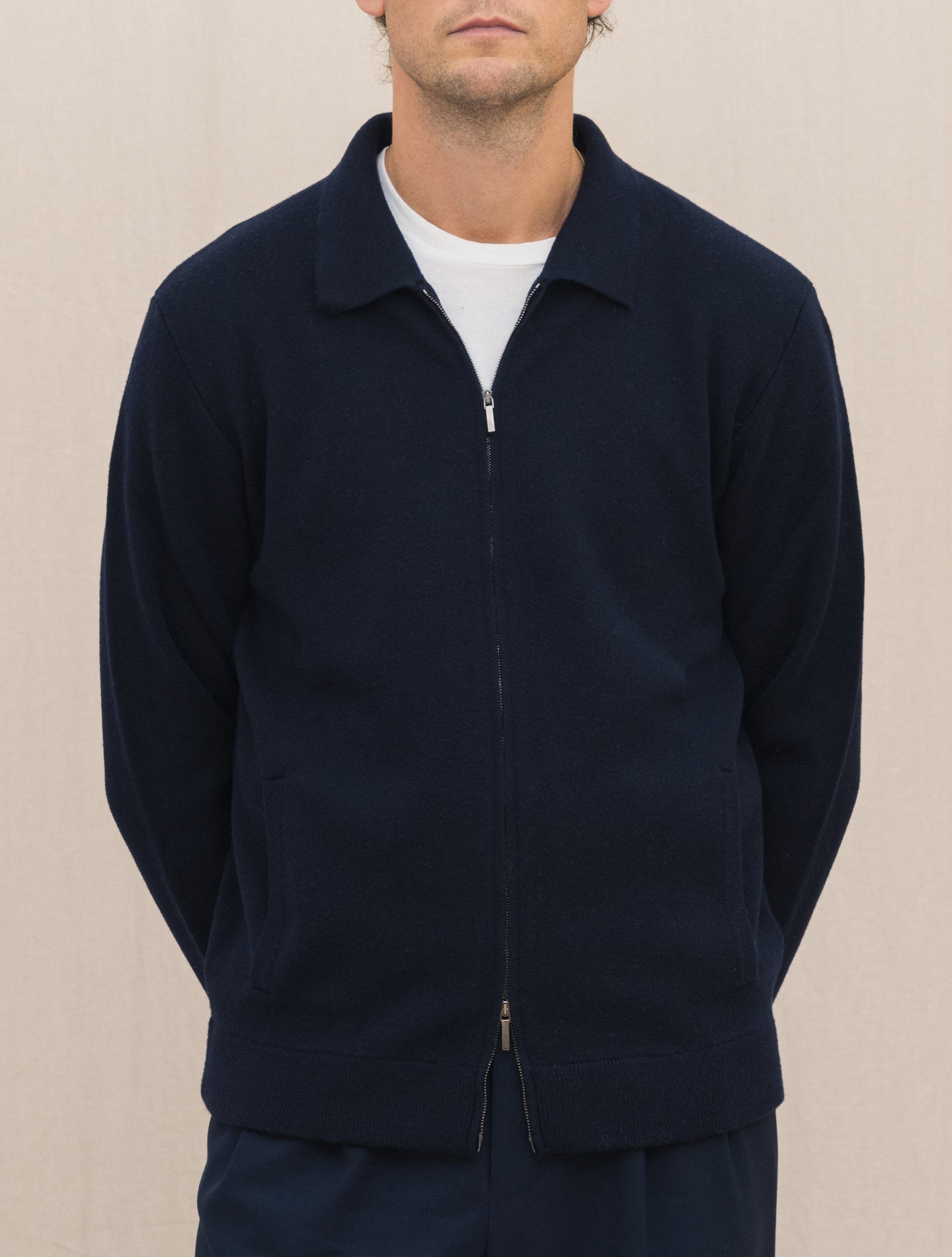 Wool Cashmere Full Zip Cardigan Navy Gabucci Knitwear Gabucci