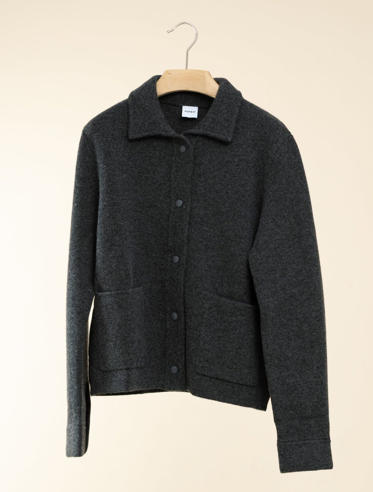 Wool Cashmere Knit Jacket Charcoal Aspesi Knitwear IT 40