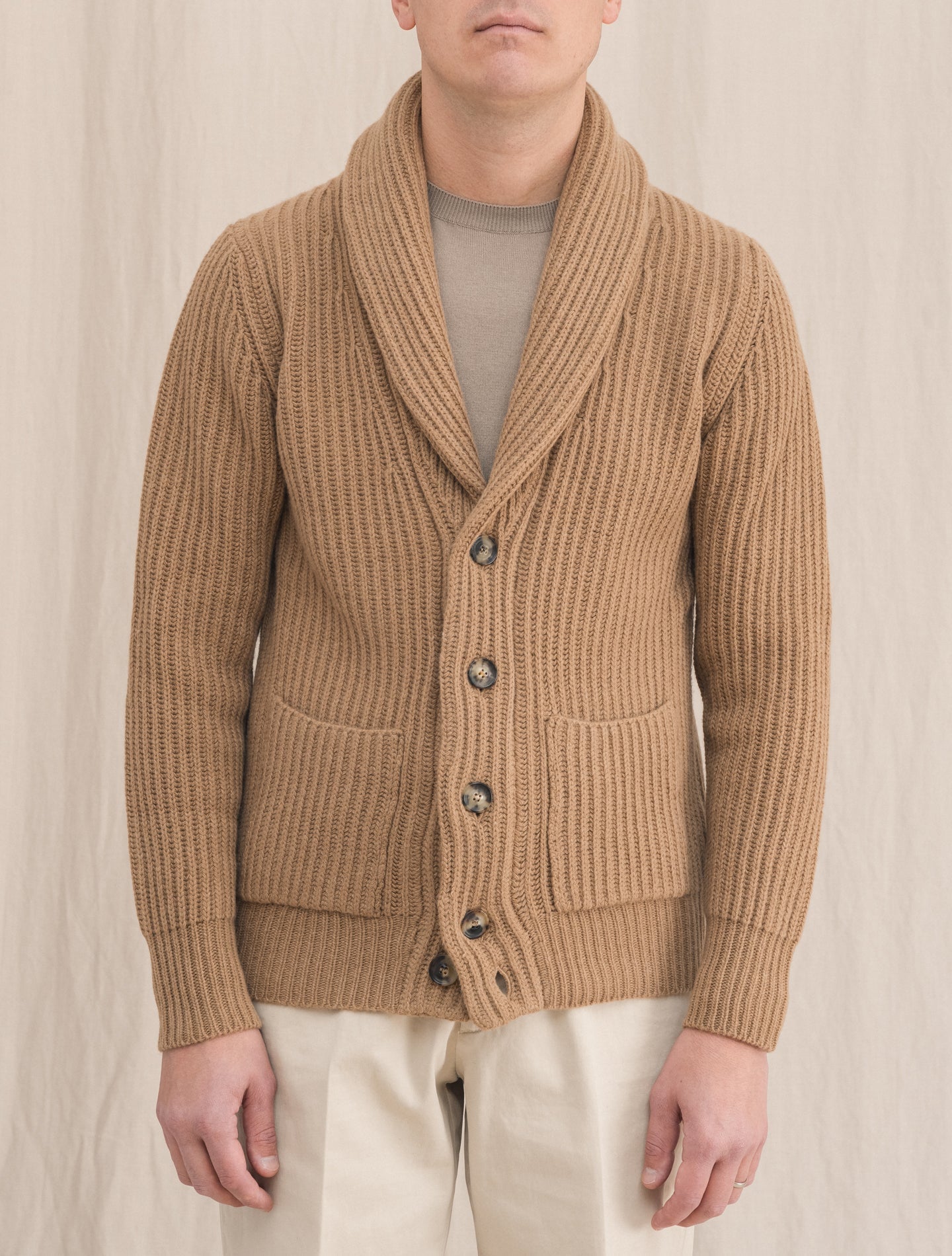 Wool Cashmere Knitted Cardigan Camel | Gabucci