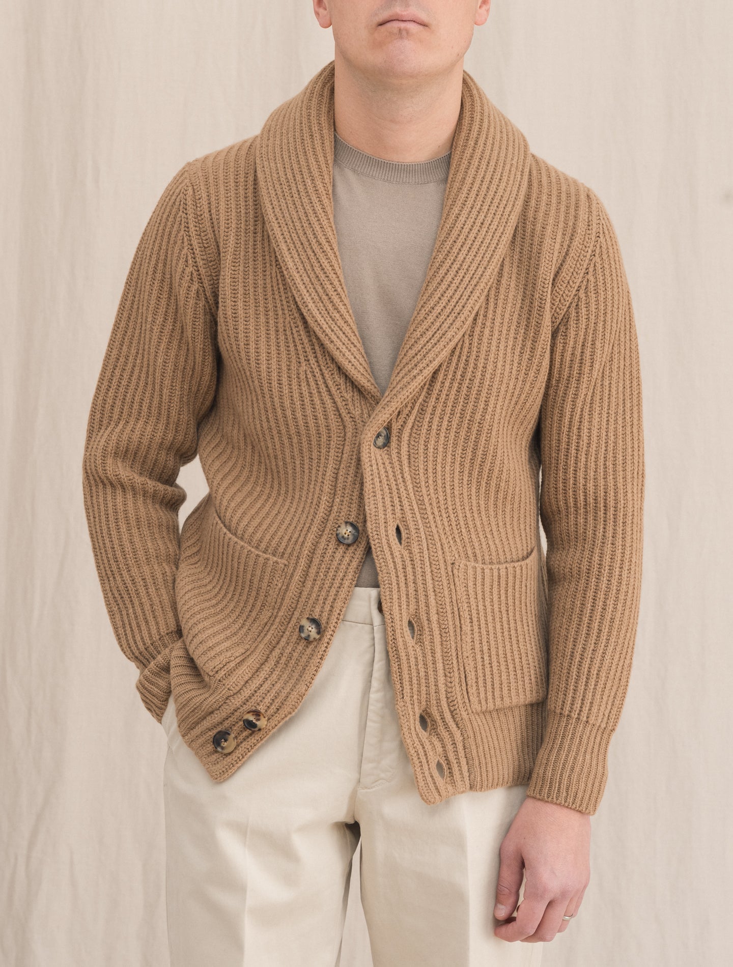 Wool Cashmere Knitted Cardigan Camel | Gabucci