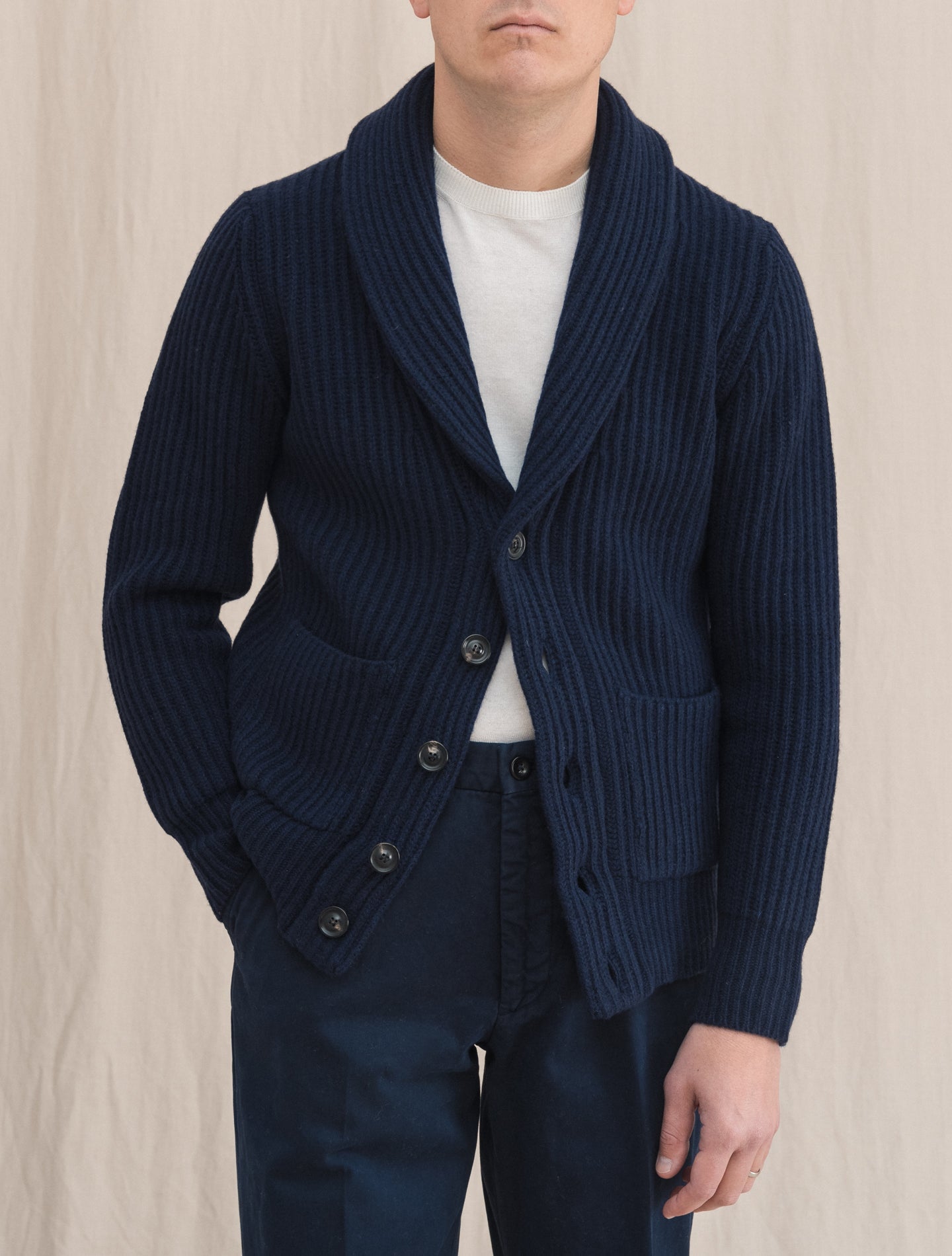 Wool Cashmere Knitted Cardigan Navy | Gabucci