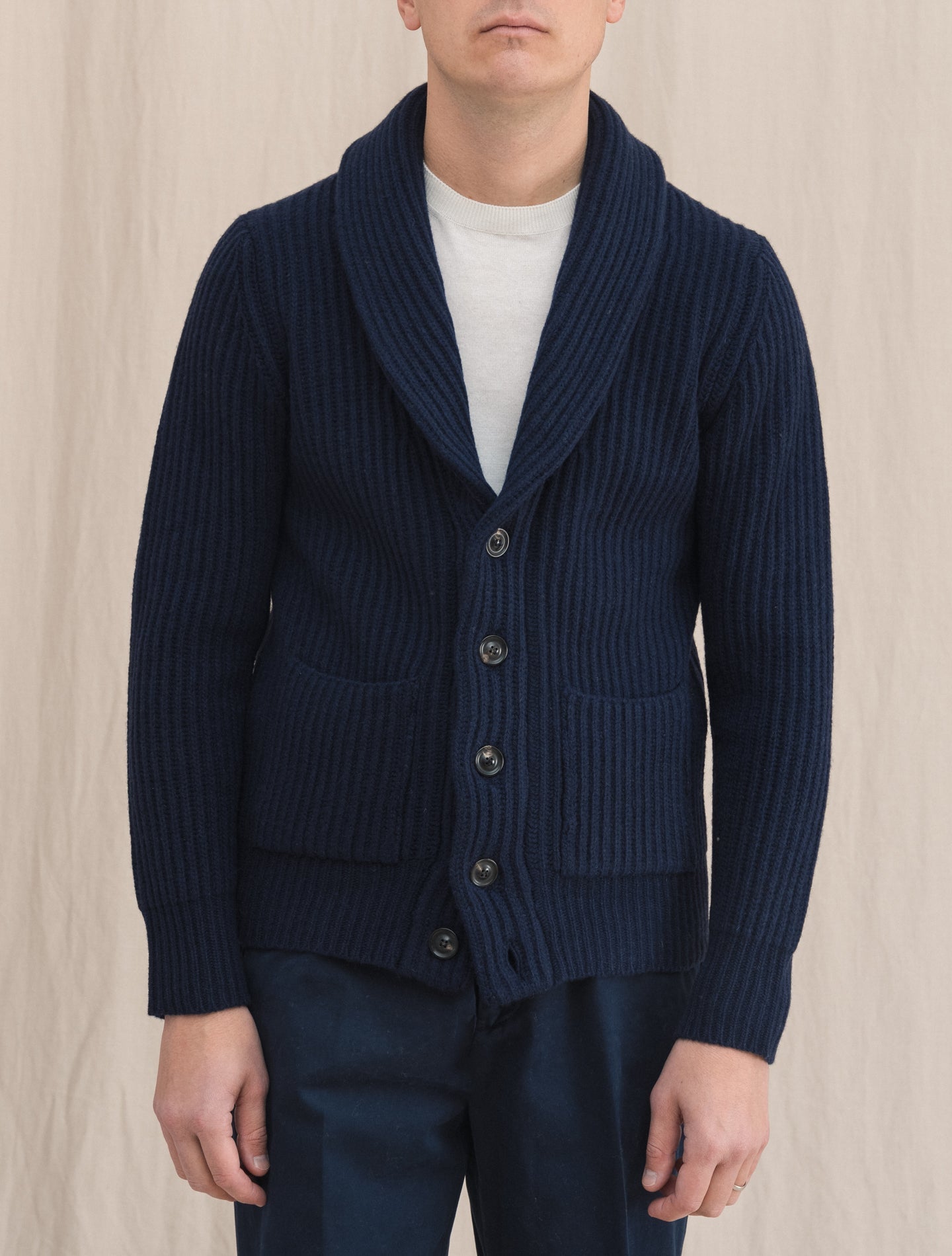 Wool Cashmere Knitted Cardigan Navy | Gabucci