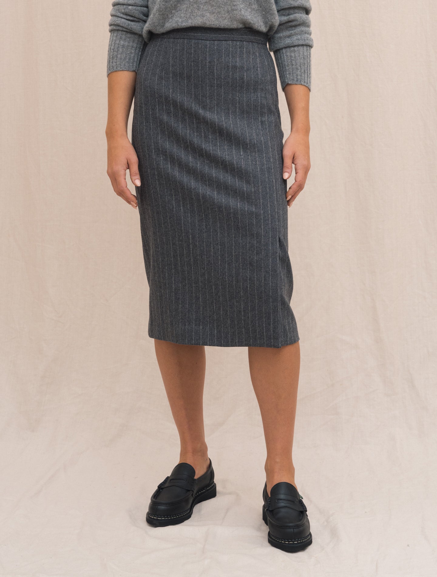 Wool Cashmere Pinstripe Skirt Grey Lardini Skirts 38