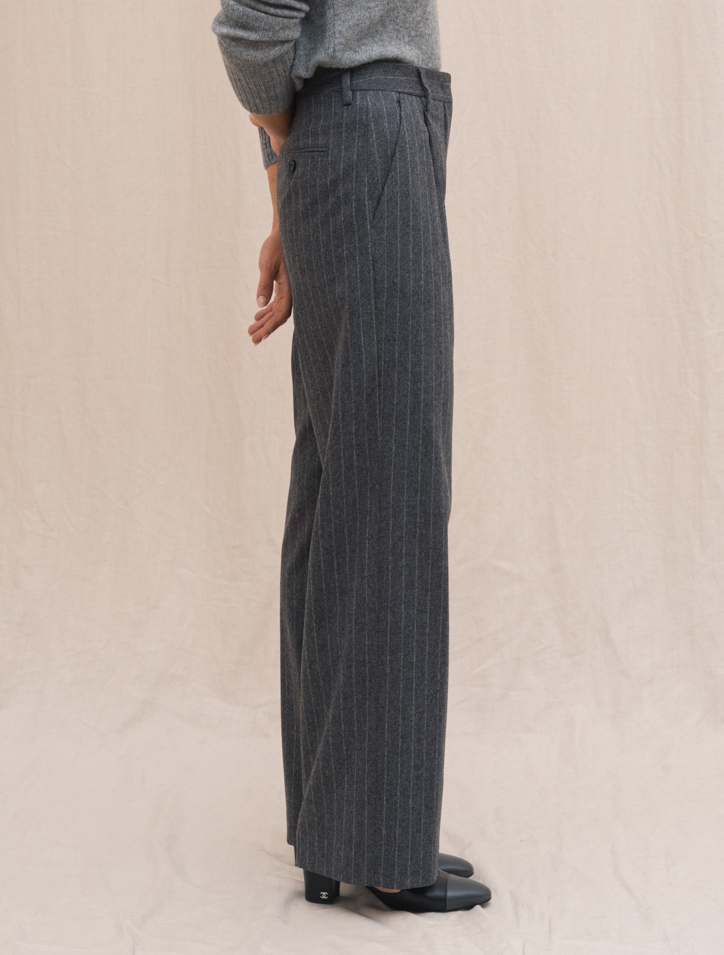 Wool Cashmere Pinstripe Trousers Grey Lardini Trousers Gabucci