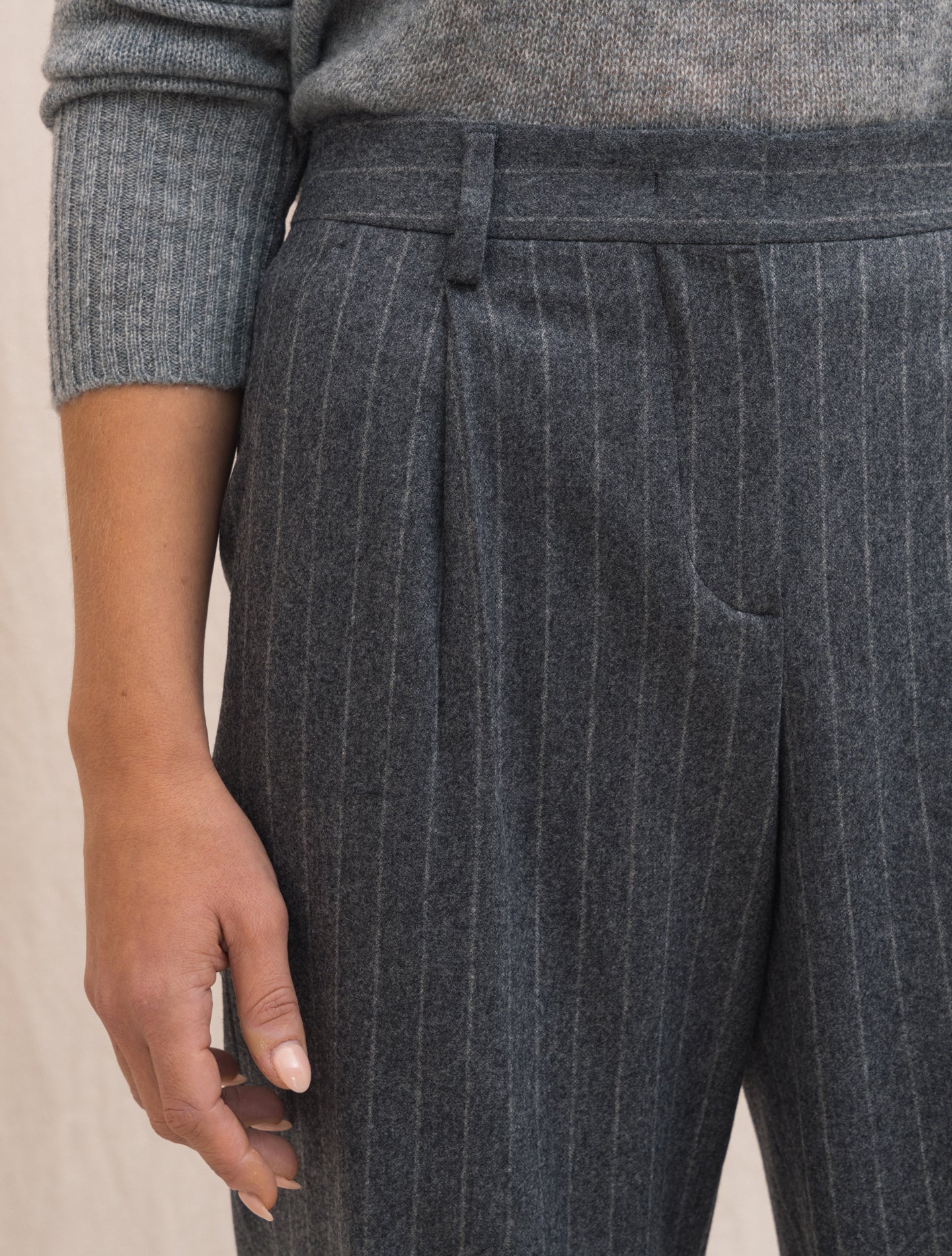 Wool Cashmere Pinstripe Trousers Grey Lardini Trousers Gabucci