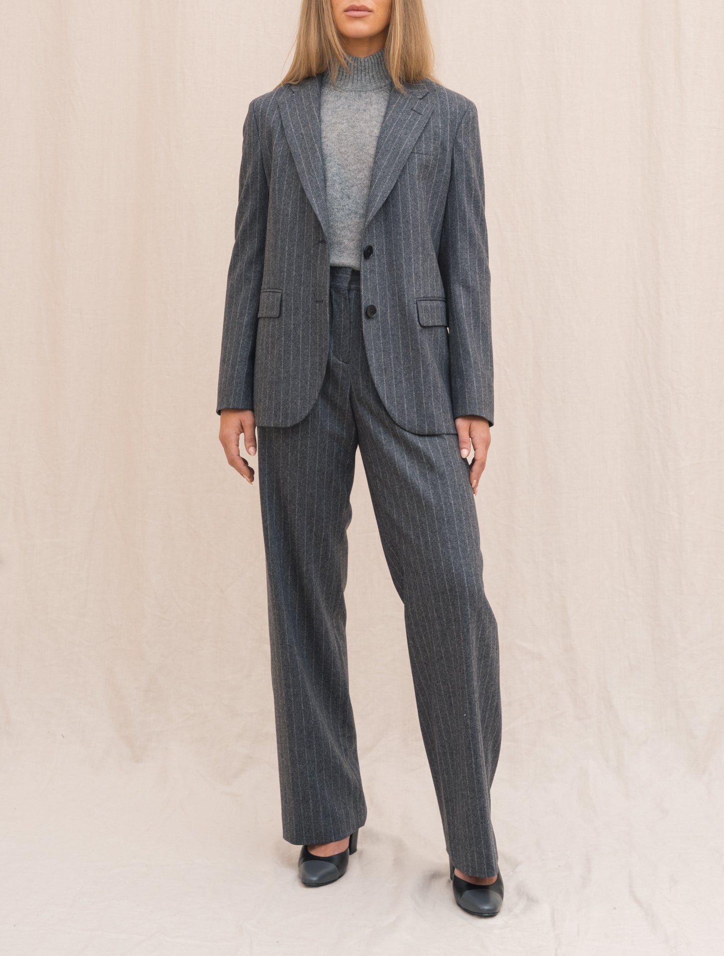 Wool Cashmere Pinstripe Trousers Grey Lardini Trousers Gabucci