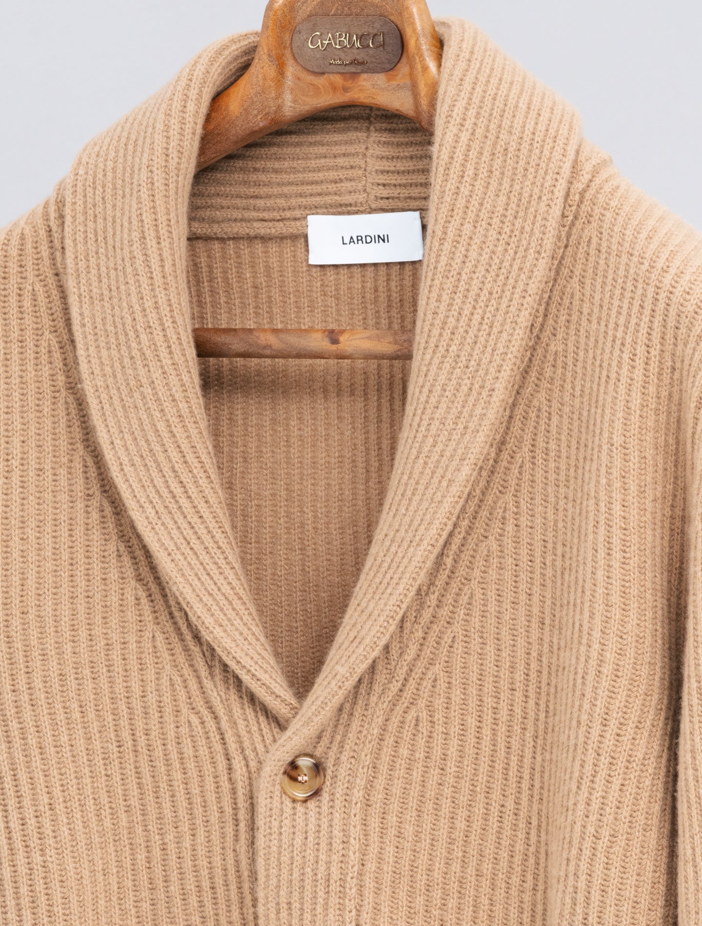 Wool Cashmere Shawl Collar Cardigan Camel Lardini Knitwear M