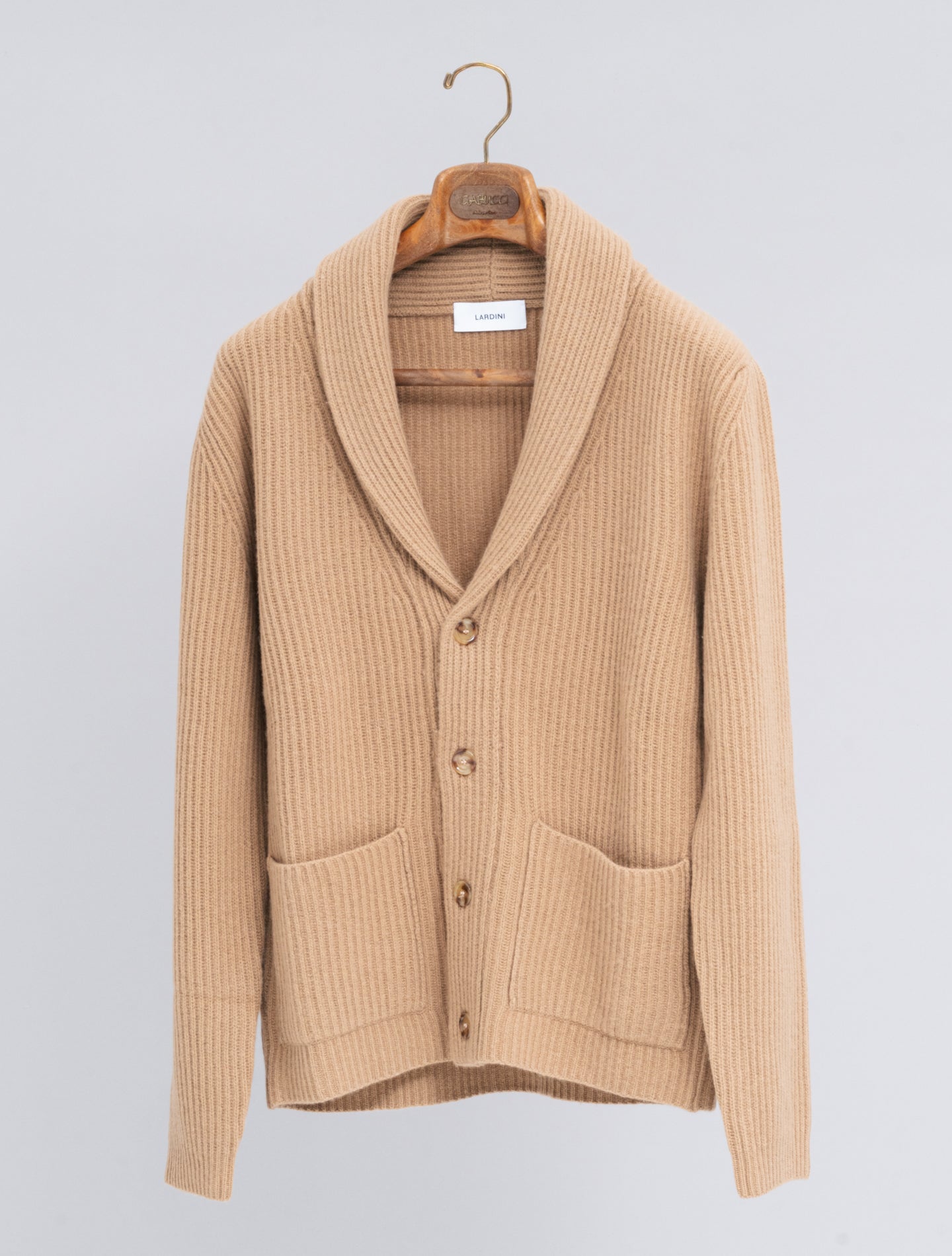 Wool Cashmere Shawl Collar Cardigan Camel Lardini Knitwear M