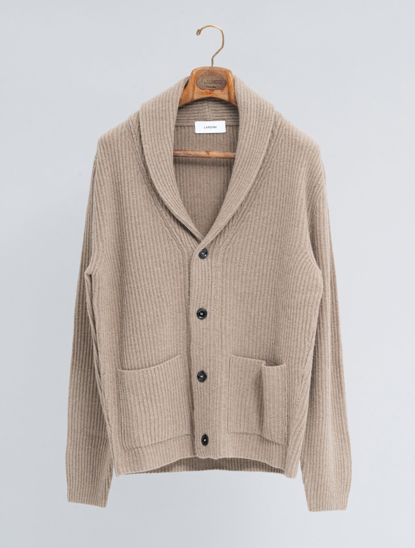 Wool Cashmere Shawl Collar Cardigan Light Brown Lardini Knitwear M