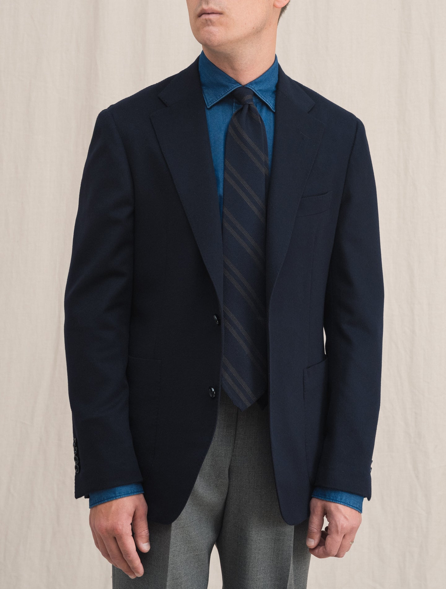 Wool Cashmere Single Breasted Jacket Navy | Gabucci