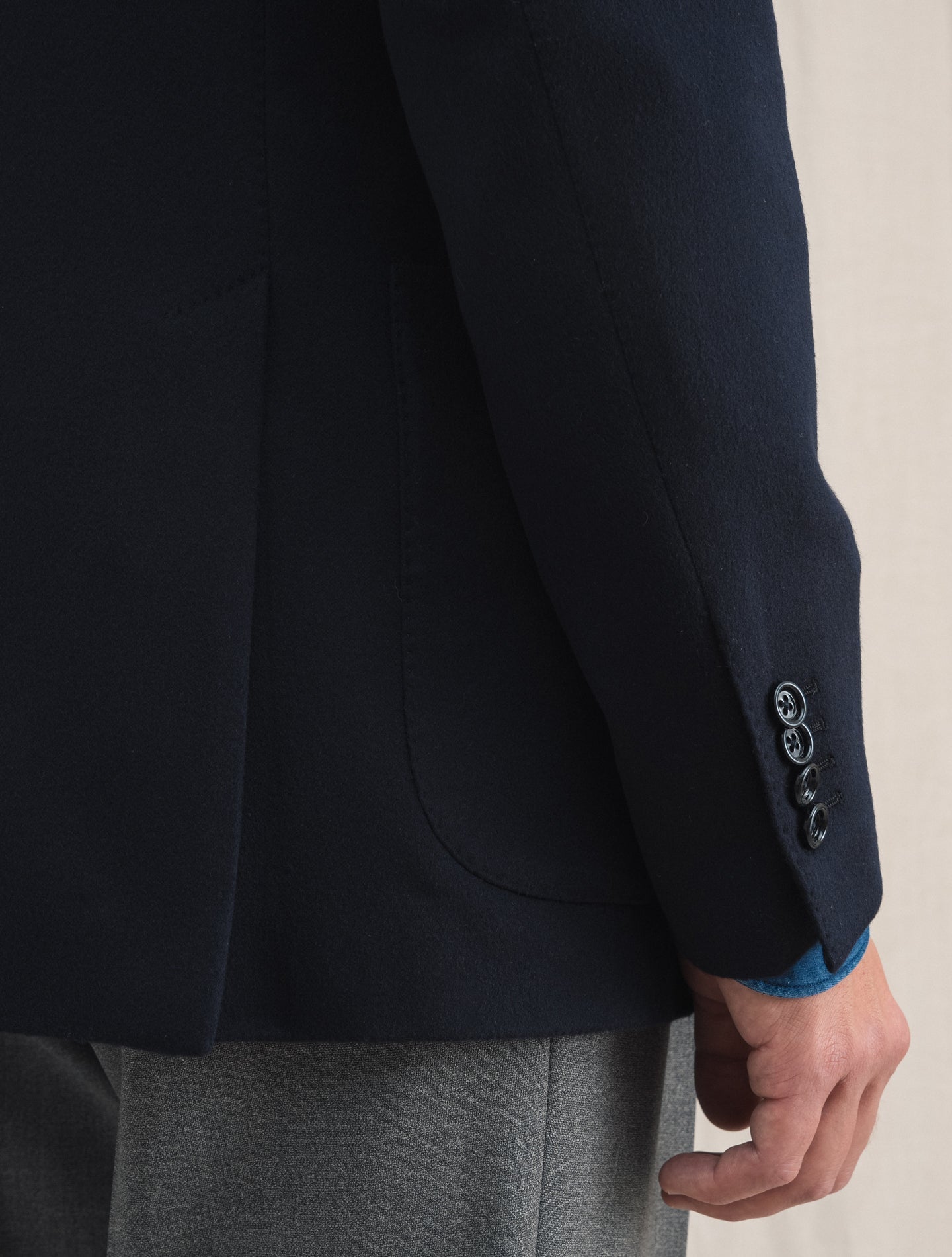 Wool Cashmere Single Breasted Jacket Navy | Gabucci