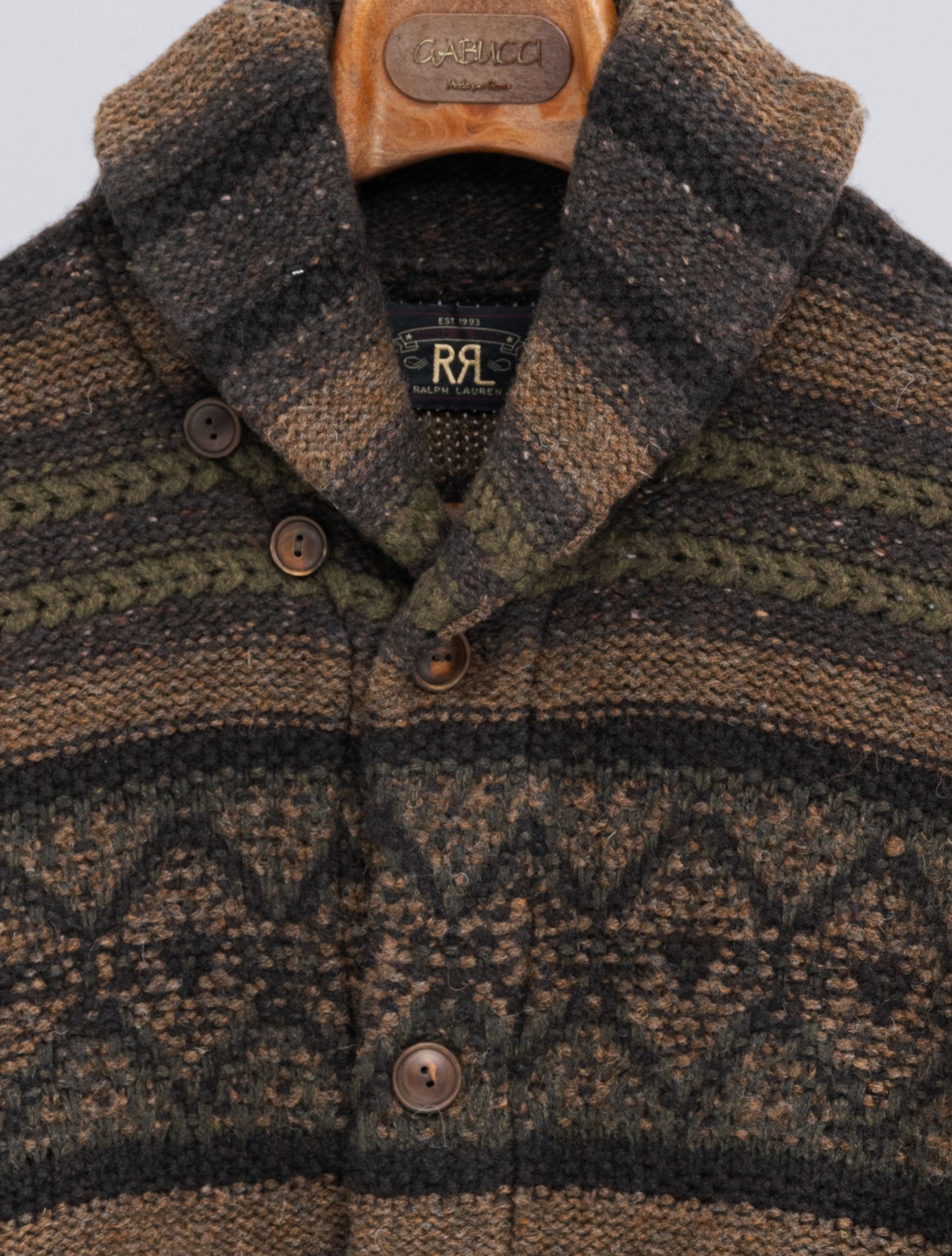 Wool - Cotton Shawl Collar Cardigan Brown Multi RRL Knitwear L