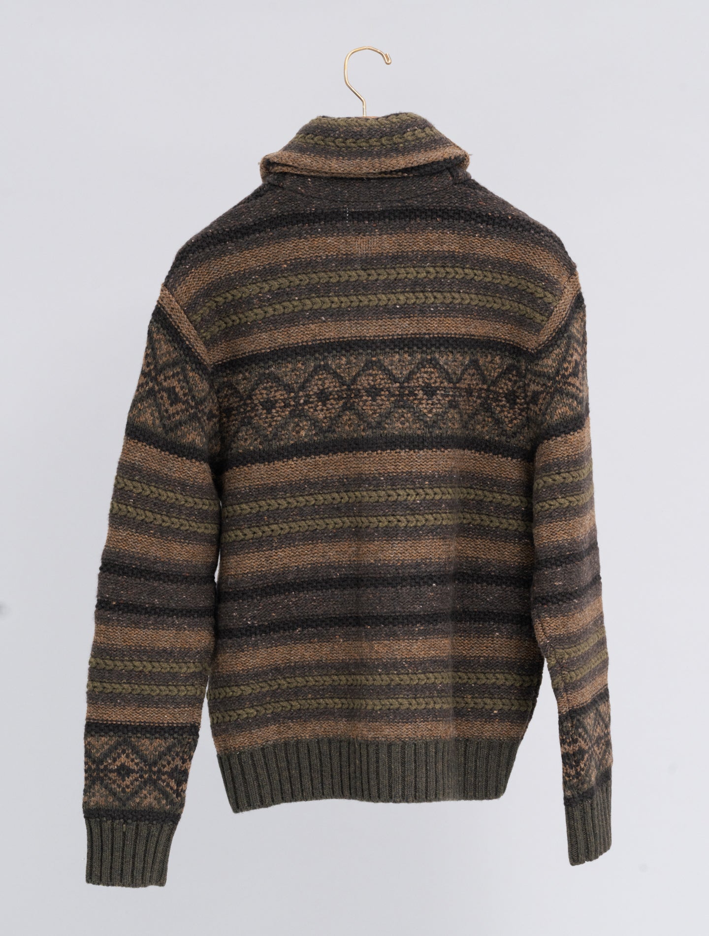 Wool - Cotton Shawl Collar Cardigan Brown Multi RRL Knitwear L
