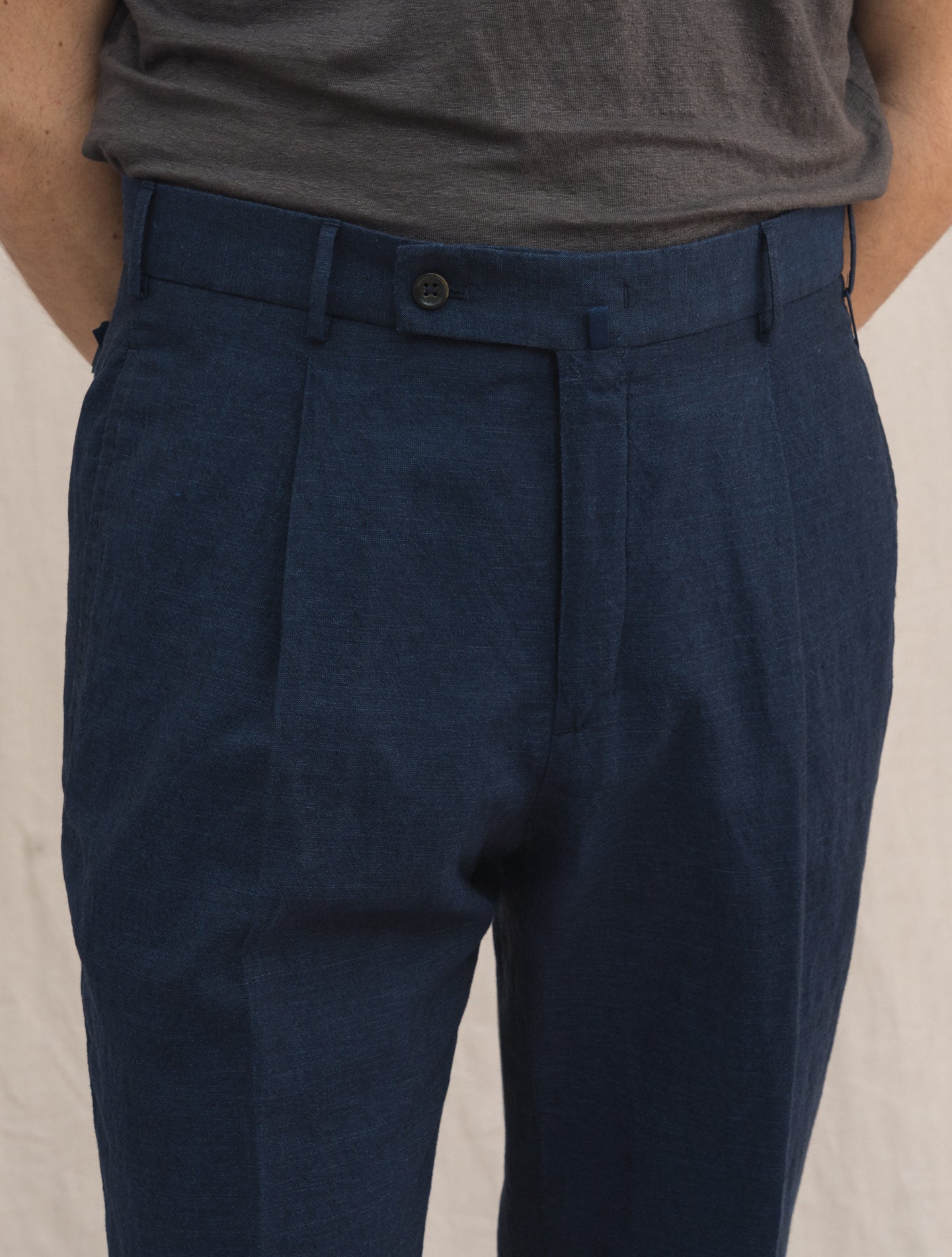 Wool Linen Tapered Fit Trousers Navy Incotex Trousers 48