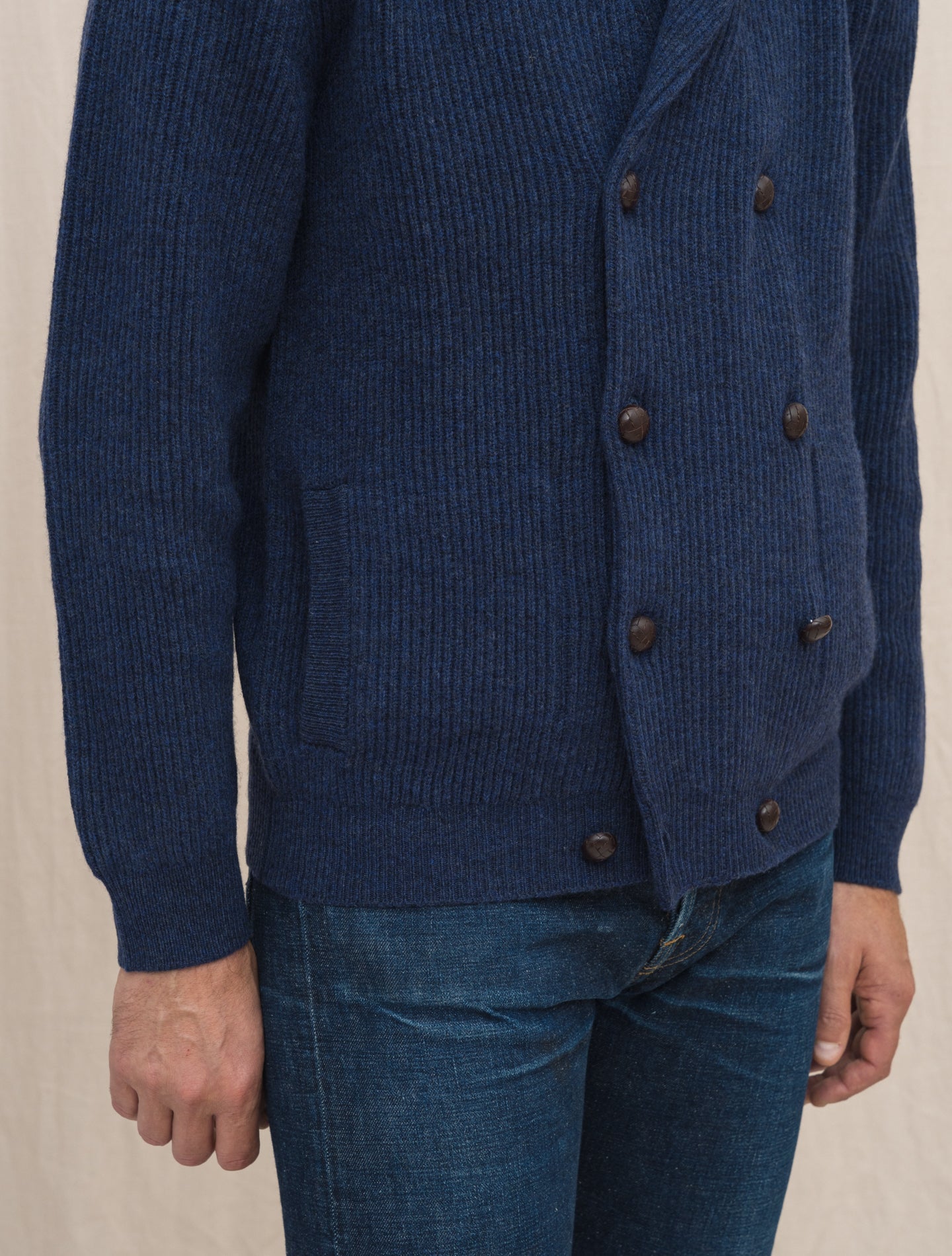 Wool Shawl collar Cardigan Navy Gabucci Knitwear Gabucci