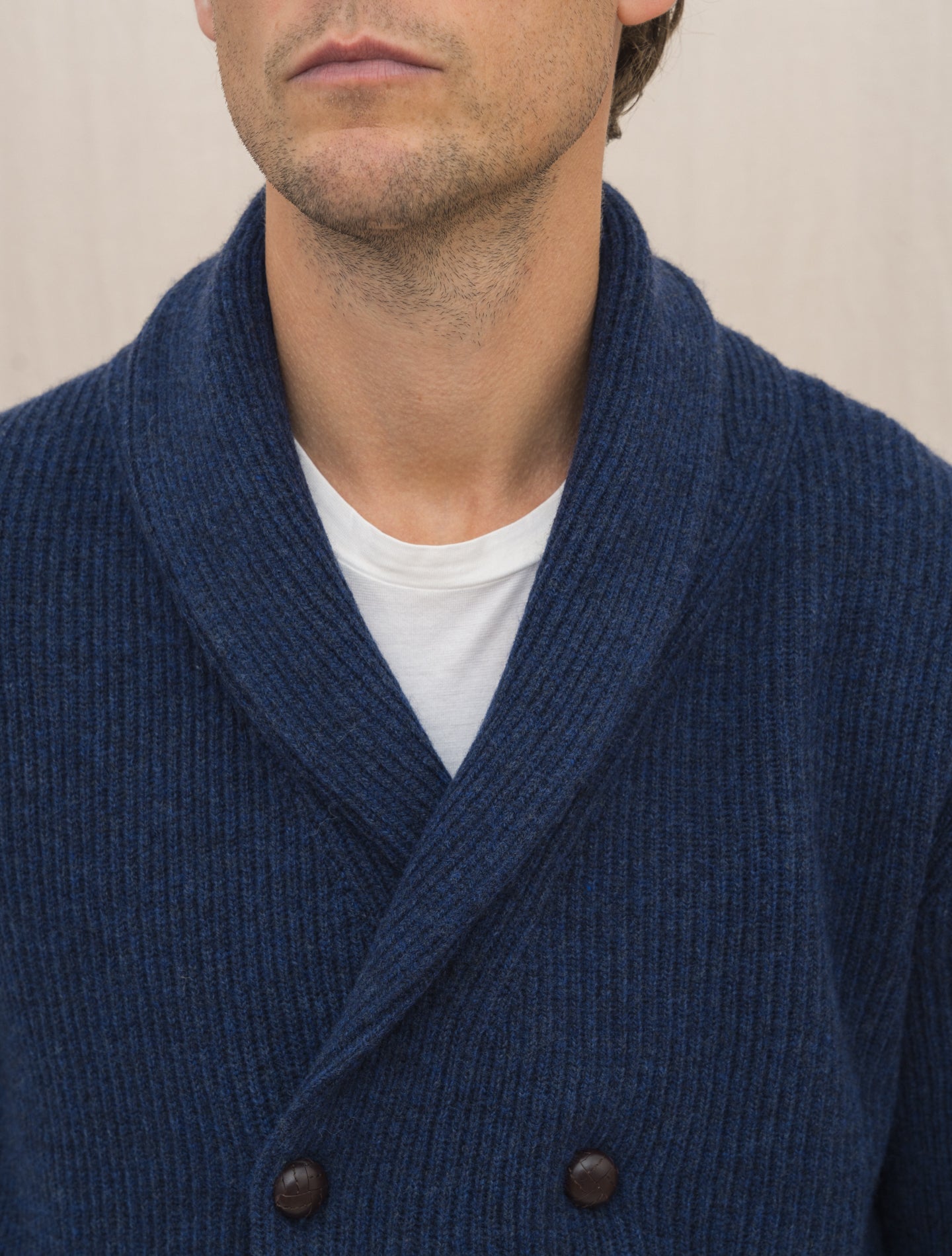 Wool Shawl collar Cardigan Navy Gabucci Knitwear Gabucci