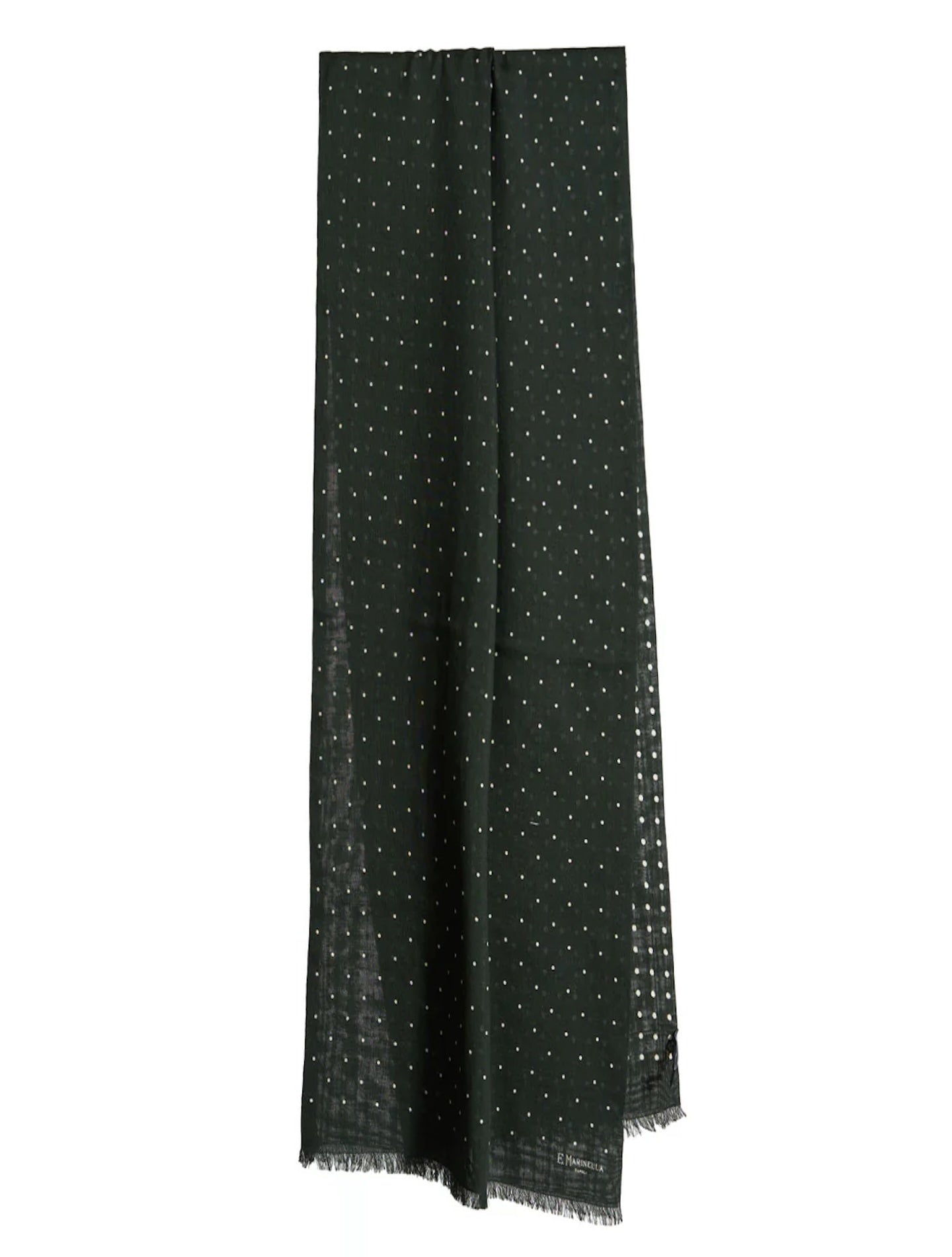 Wool Silk Pin Dot Pattern Scarf Dark Green Marinella Scarves 47x180