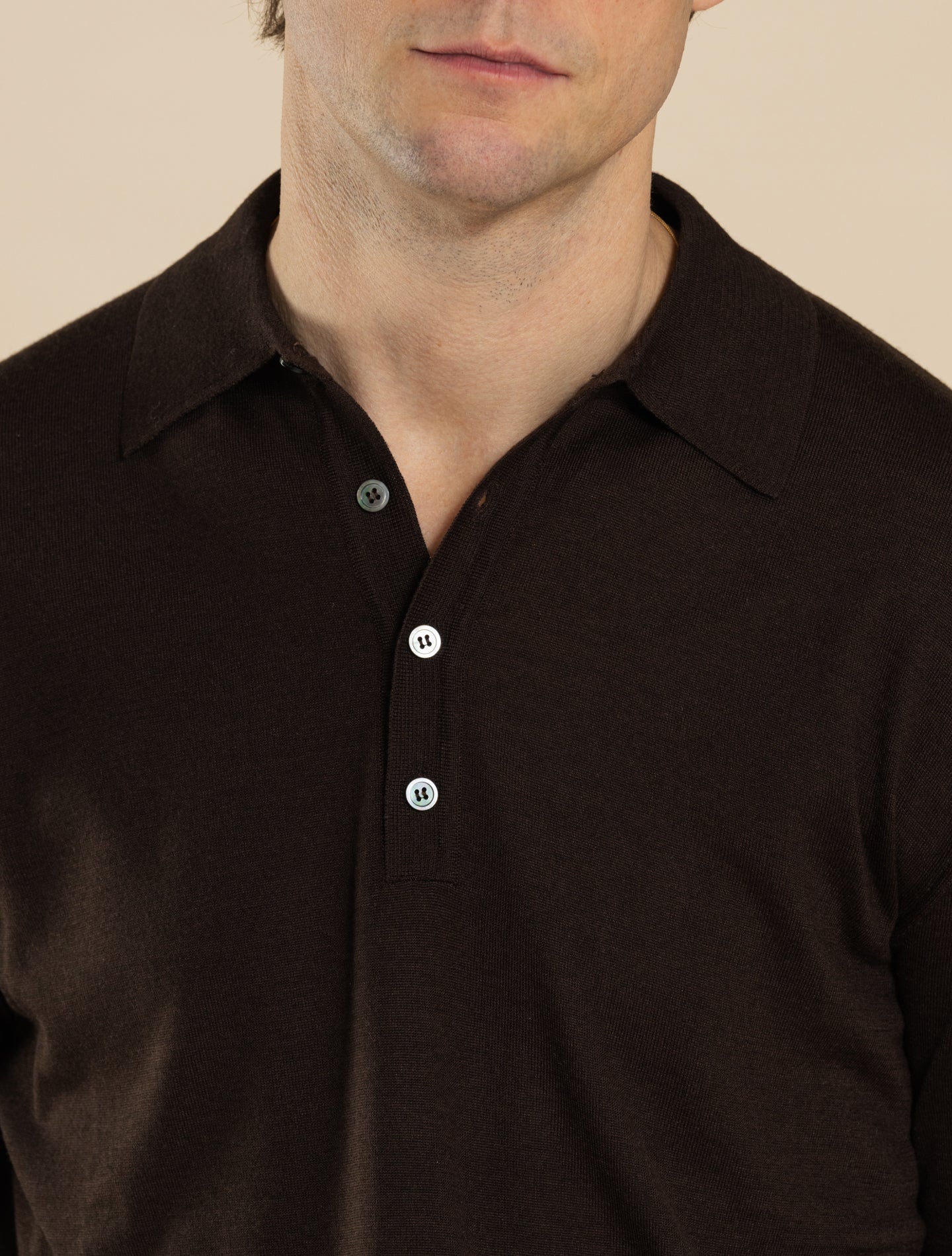 Wool Silk Polo Shirt Long Sleeve Brown Morgano Polo shirts 48