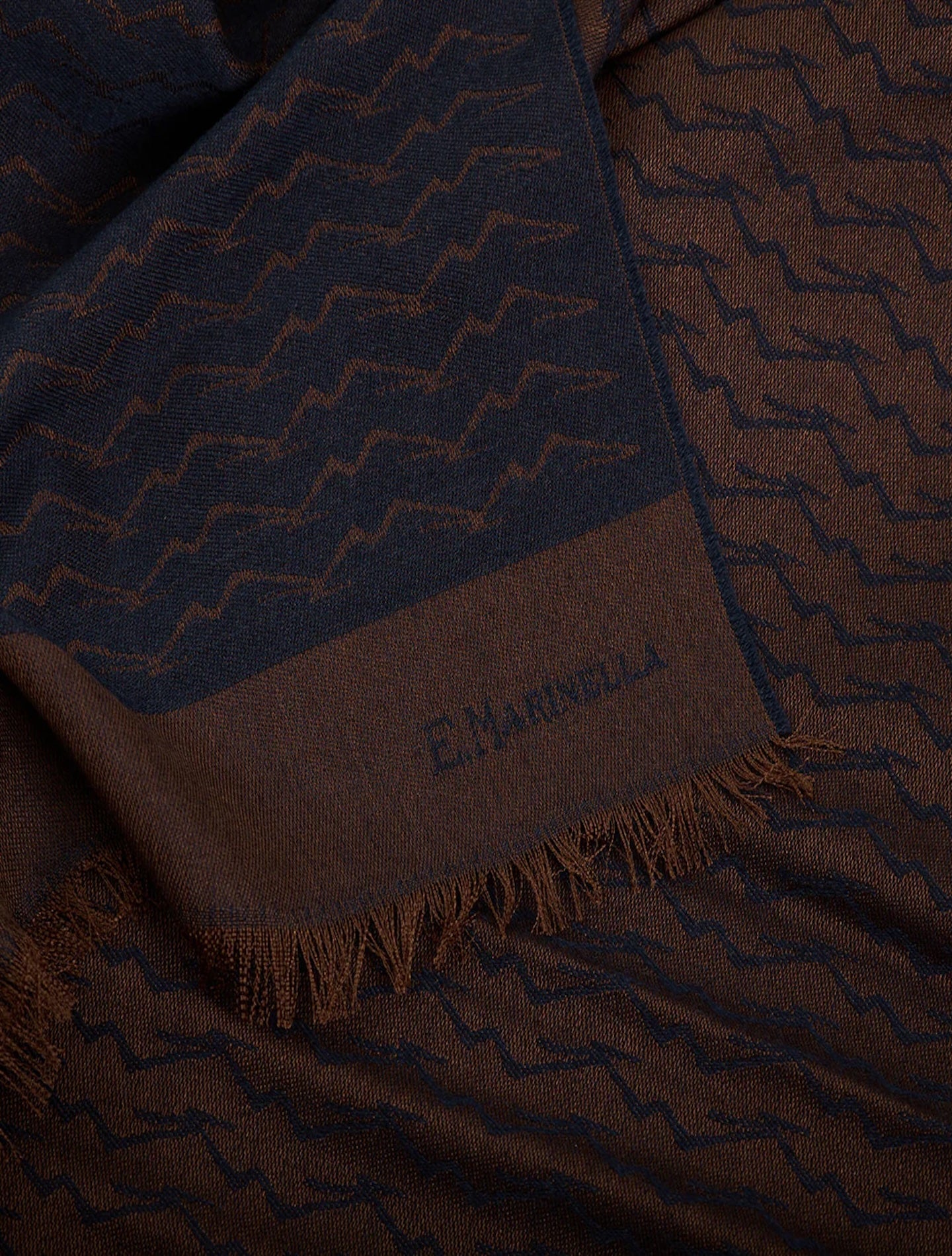 Wool Silk Vesuvius Pattern Scarf Brown Marinella Scarves 60x180