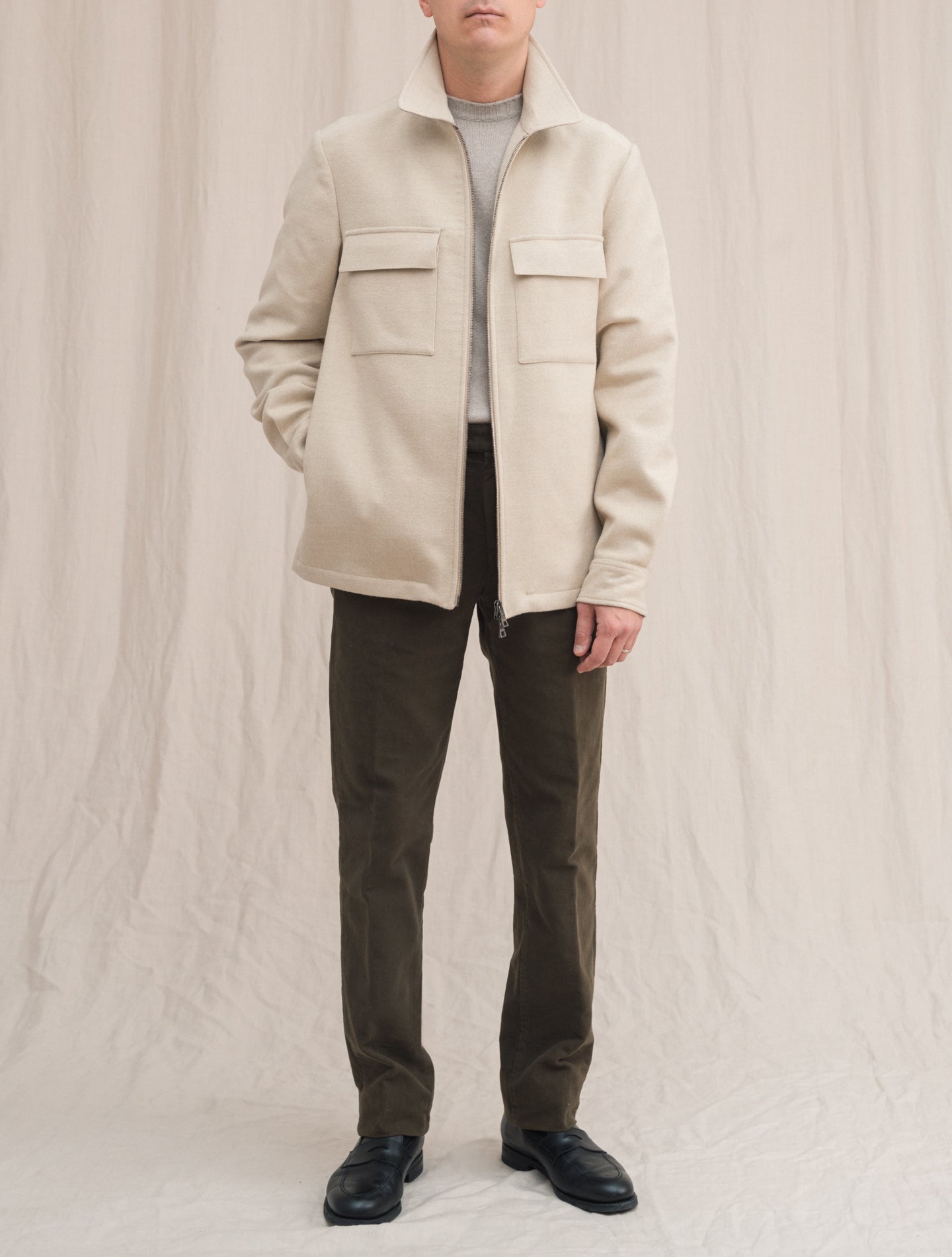 Wool Zip Jacket Light Sand | Gabucci