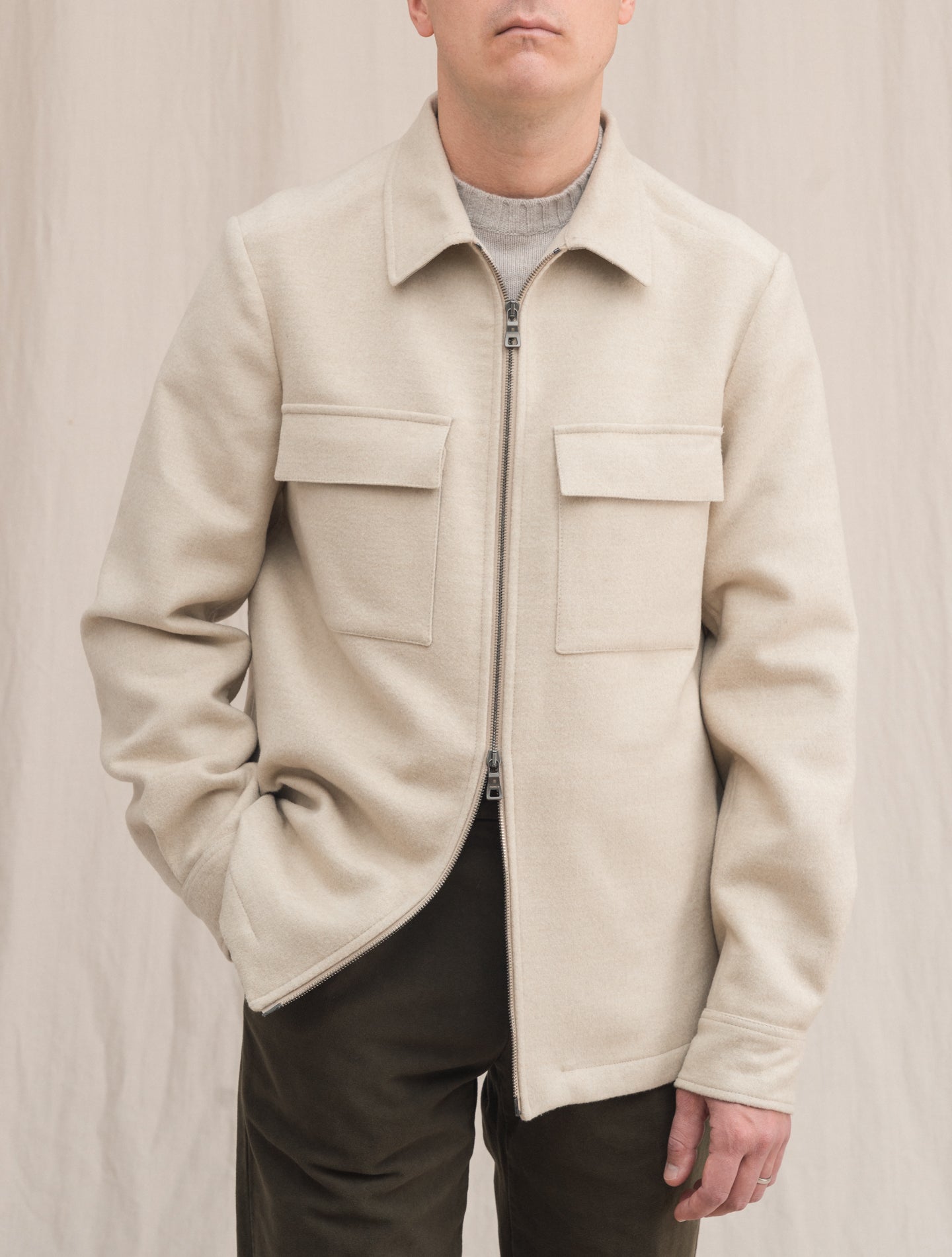 Wool Zip Jacket Light Sand | Gabucci