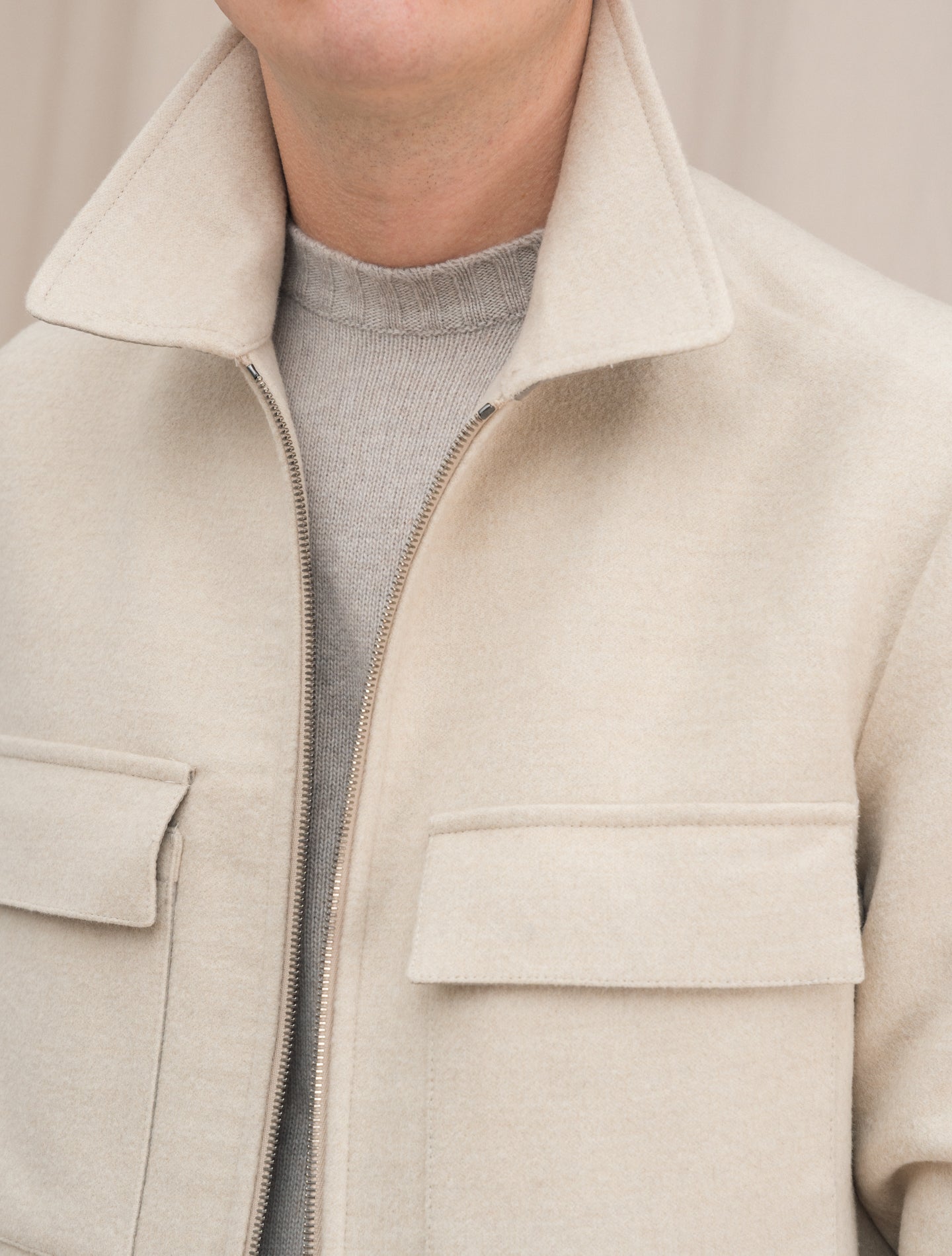 Wool Zip Jacket Light Sand | Gabucci