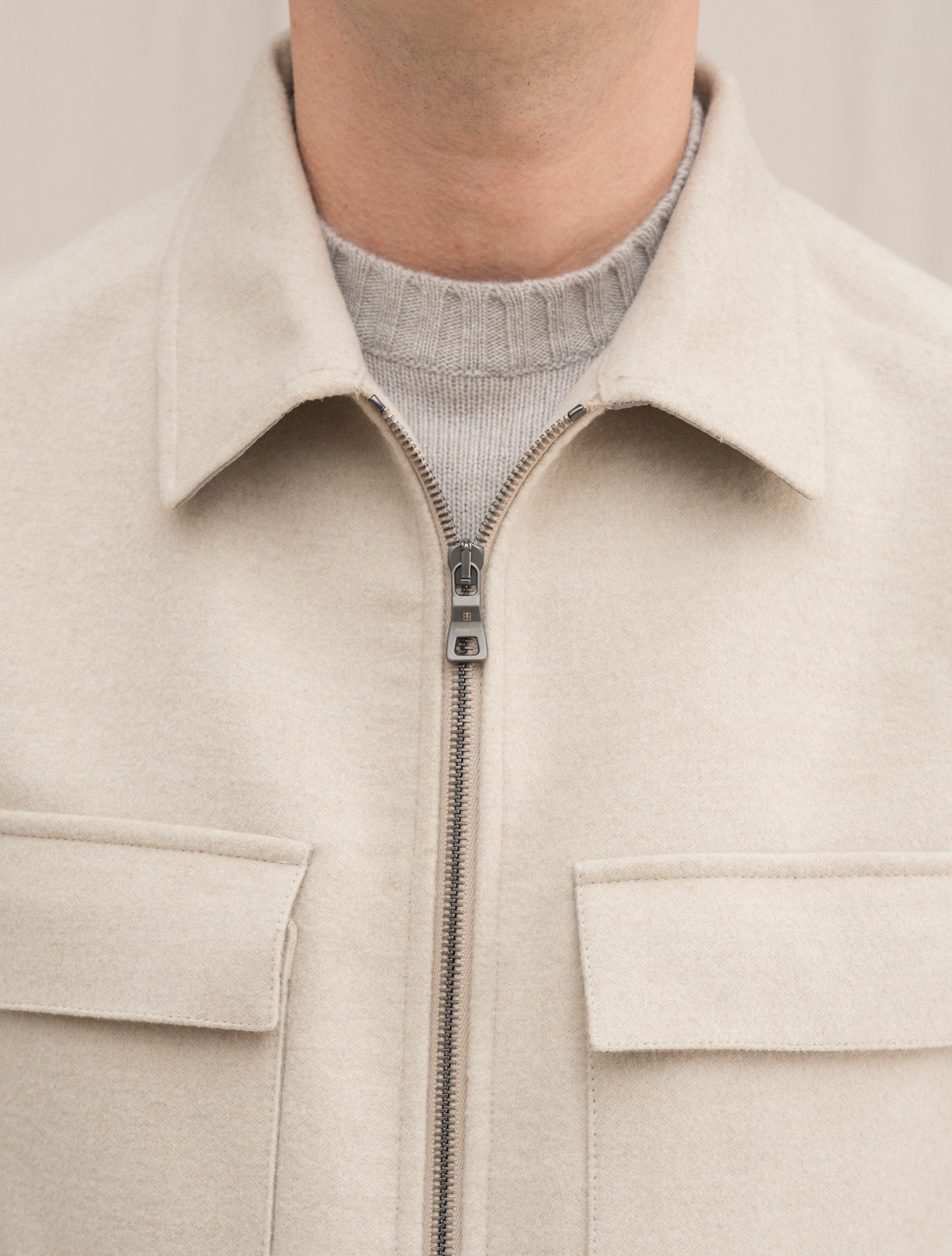 Wool Zip Jacket Light Sand | Gabucci