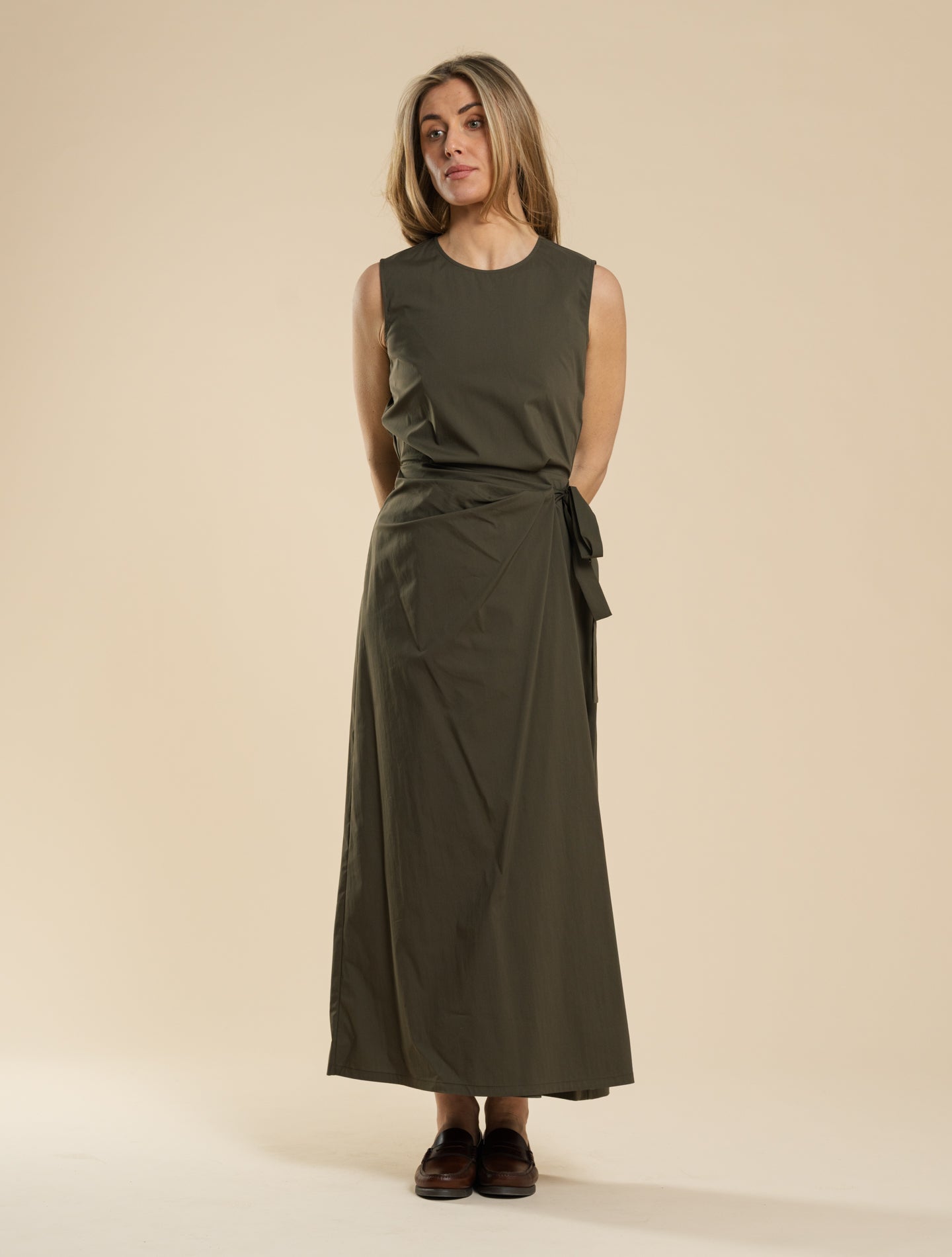 Wrap Stretch Cotton Poplin Dress Military Aspesi Dresses IT 38