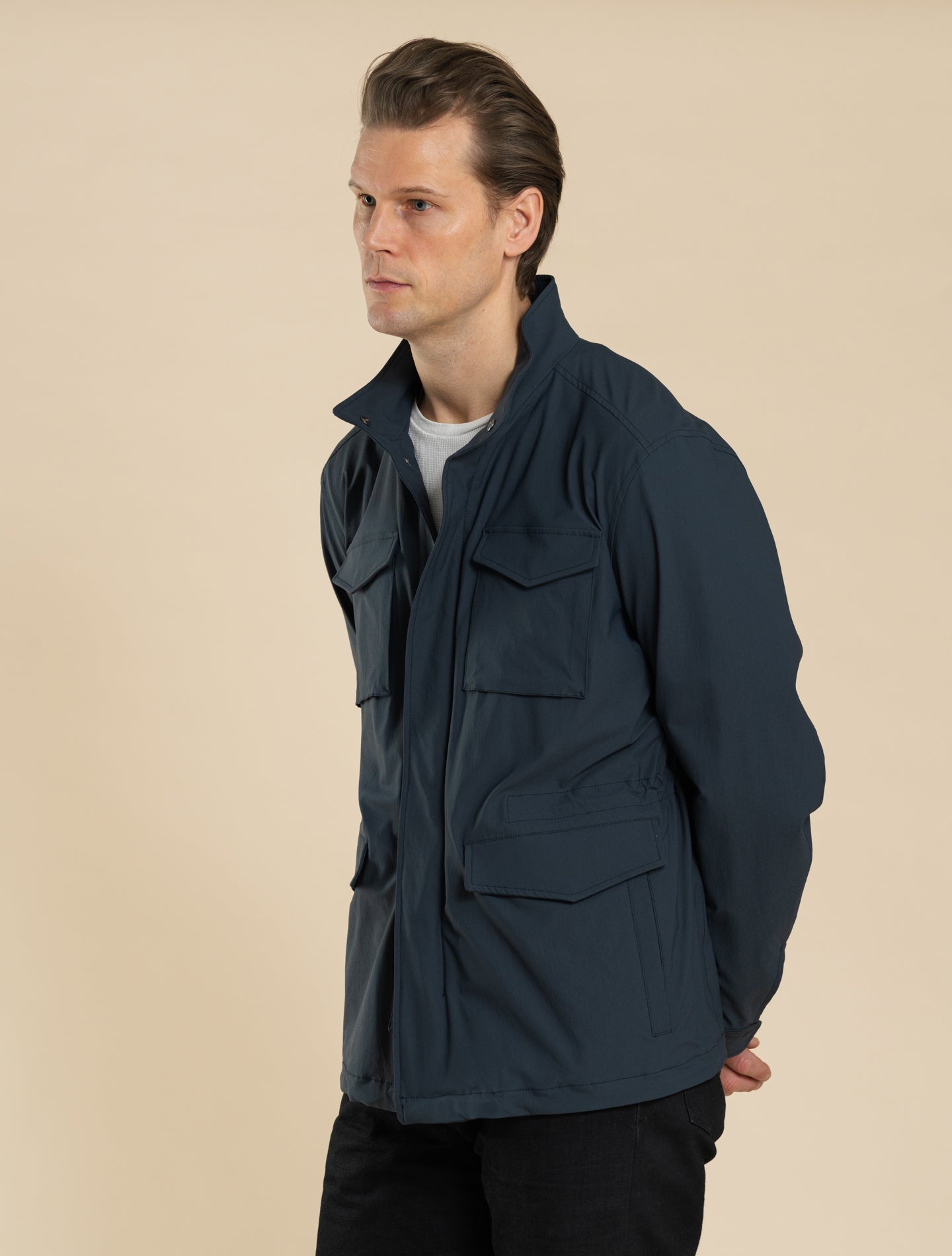 Herno Wrinkled Stretch Nylon Field Jacket Navy | Gabucci Herno Wrinkled Stretch Nylon Field Jacket Navy | Gabucci