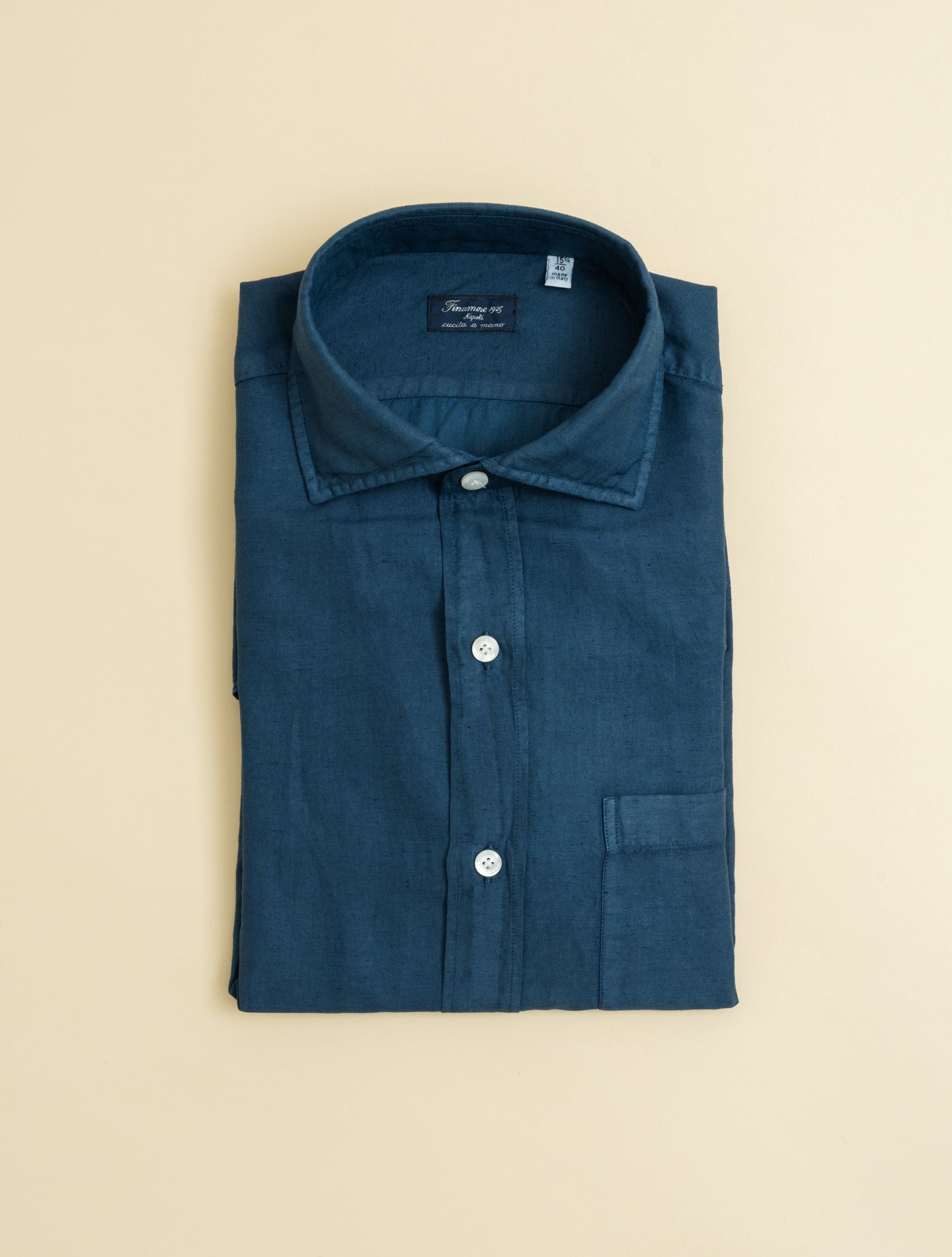 Zante Carlo Riva Garment Dyed Linen Cotton Shirt Navy Finamore Shirts 39