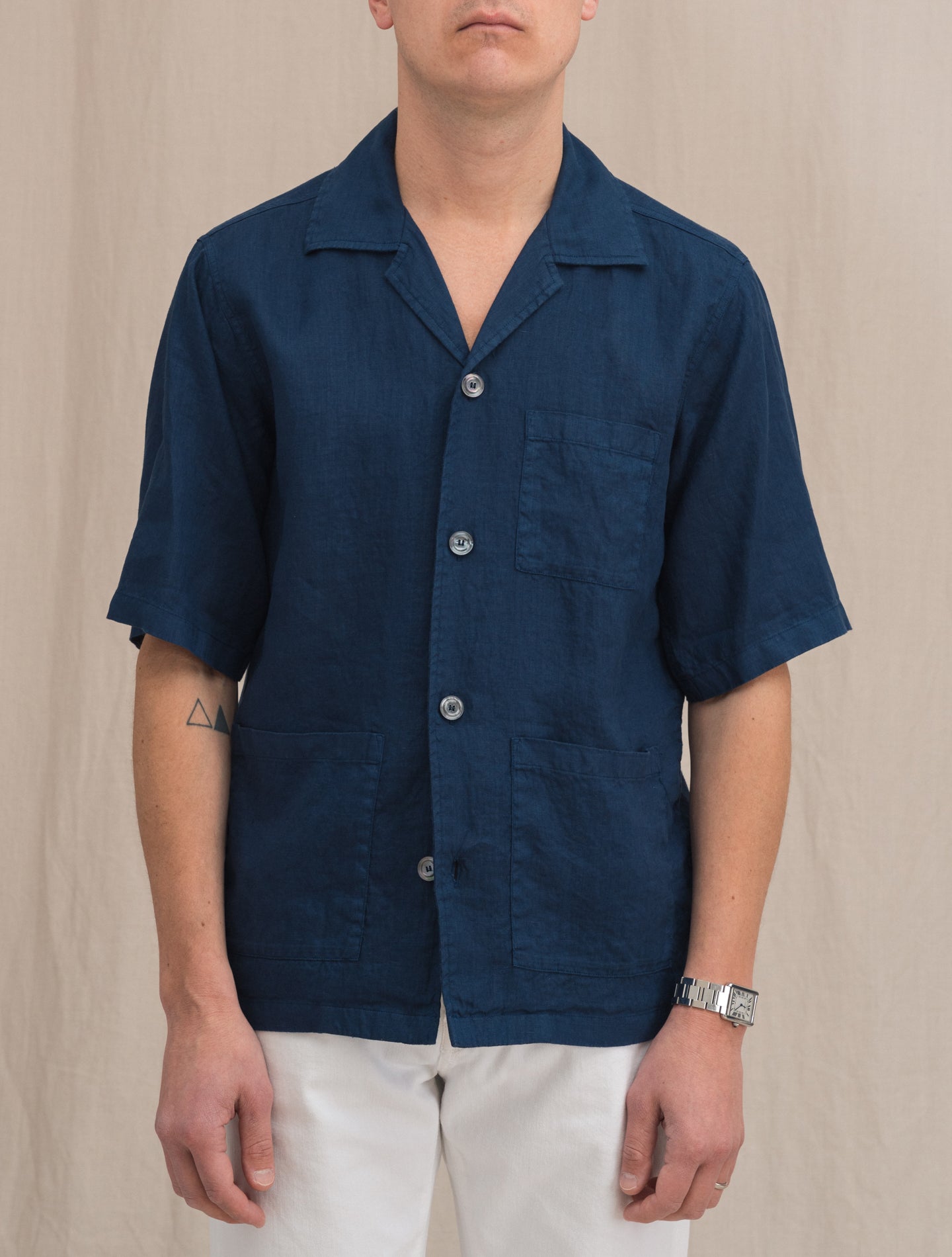 Ago Linen Bowling Shirt Blue Aspesi Shirts S
