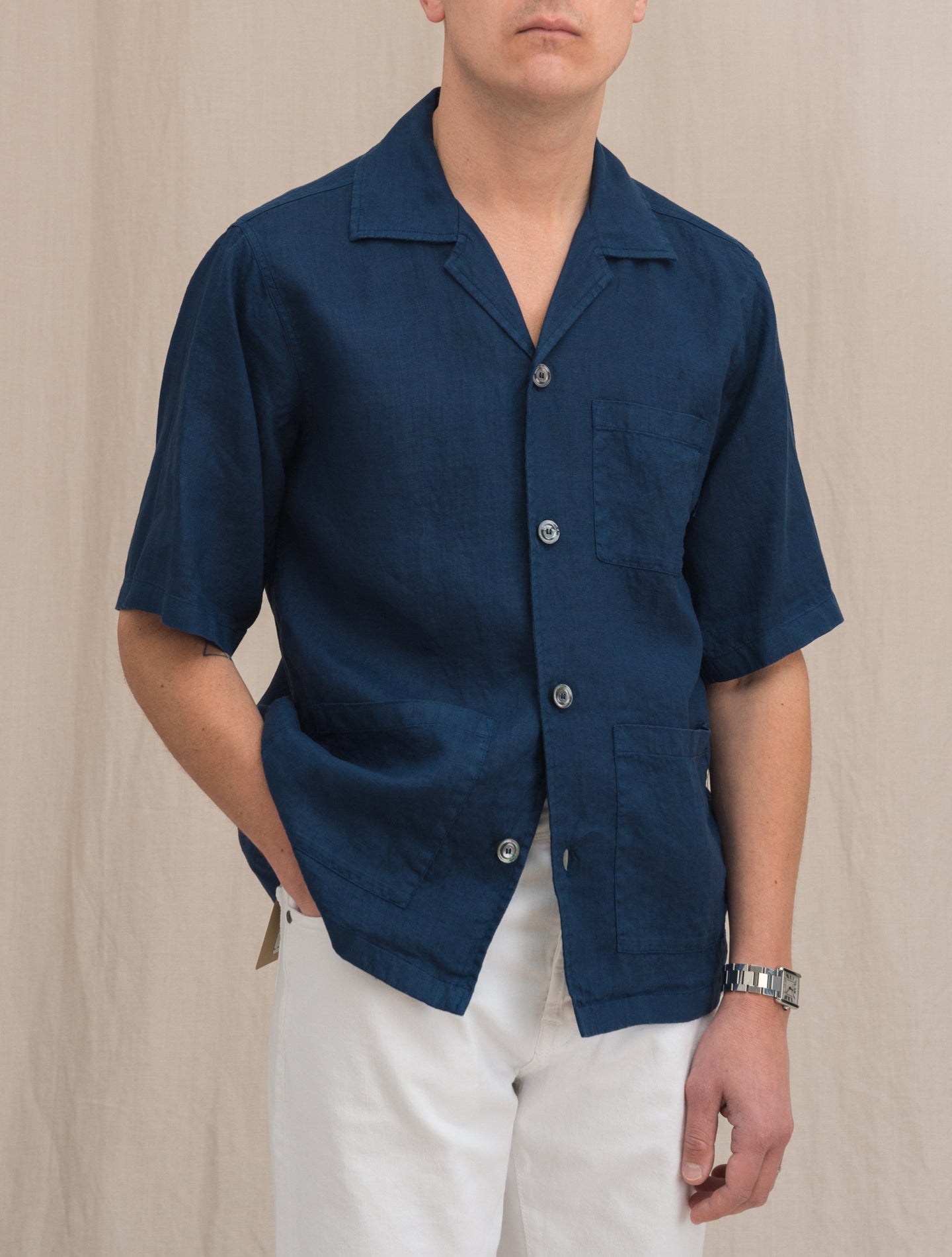 Ago Linen Bowling Shirt Blue Aspesi Shirts S