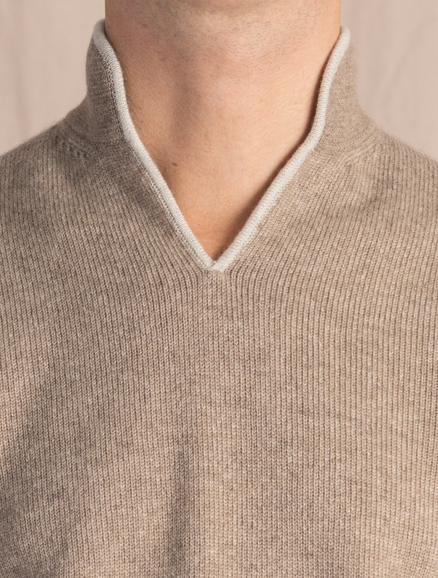 Beige Cashmere Waffle Knit Collar Sweater | Gabucci