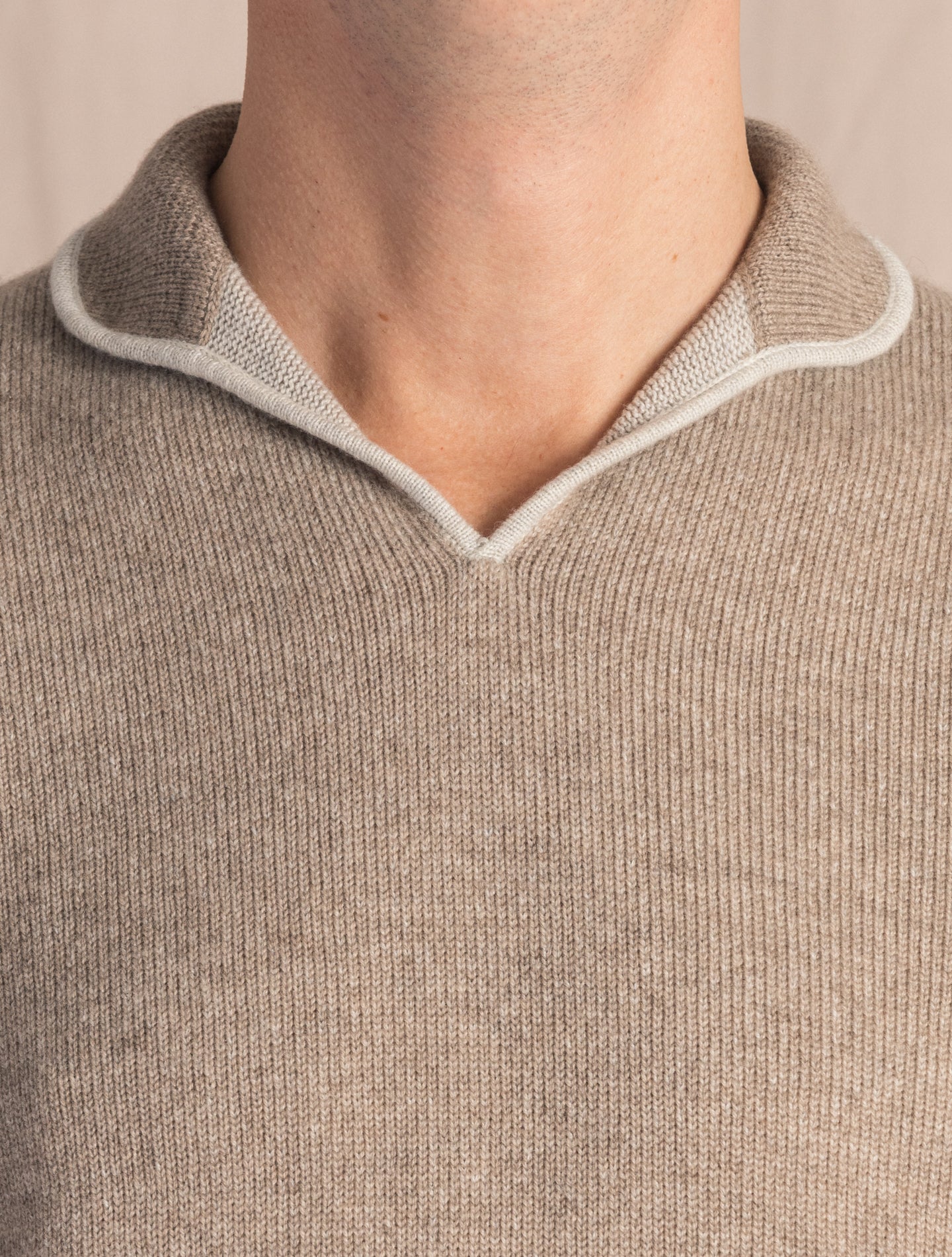 Beige Cashmere Waffle Knit Collar Sweater | Gabucci