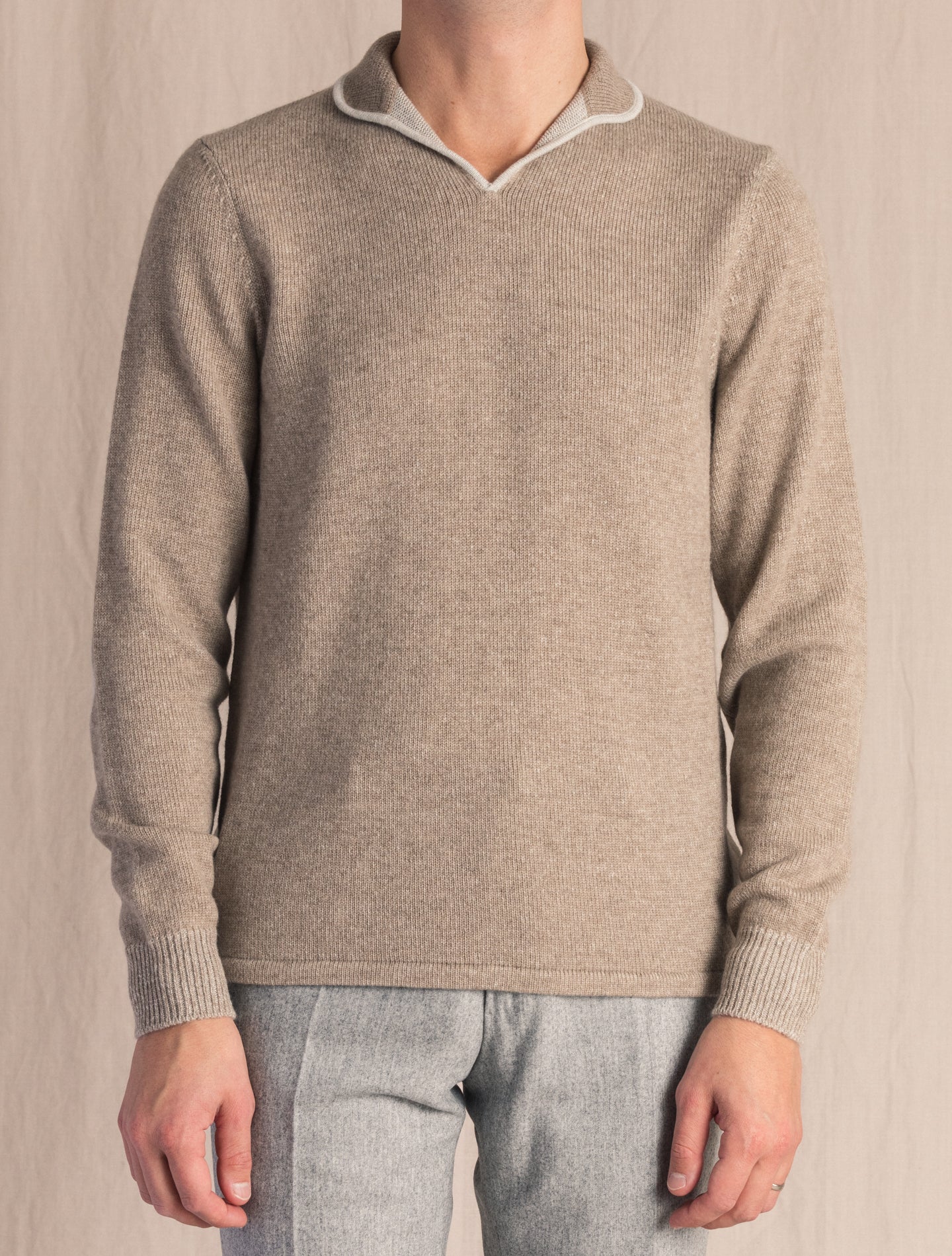 Beige Cashmere Waffle Knit Collar Sweater | Gabucci