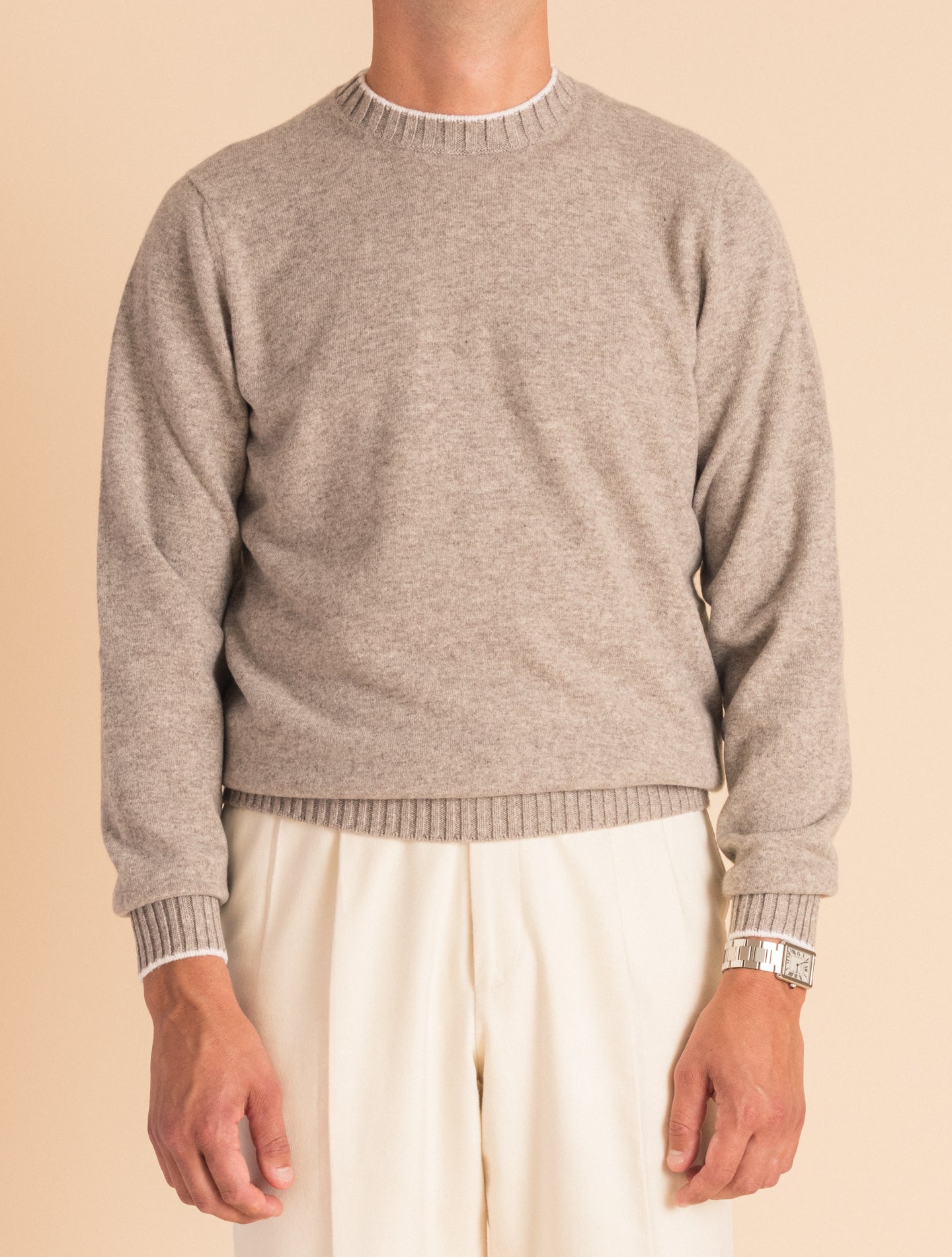 Beige Duvet Cashmere Knitted Crewneck | Gabucci