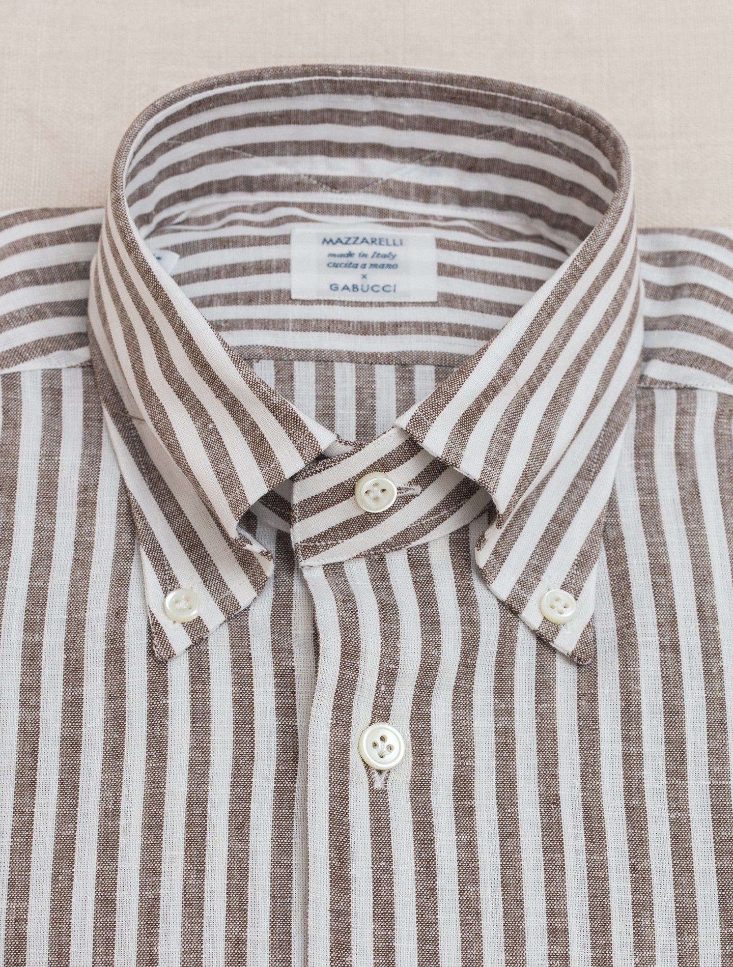 Bengal Cotton Linen Shirt Brown Mazzarelli Shirts 38