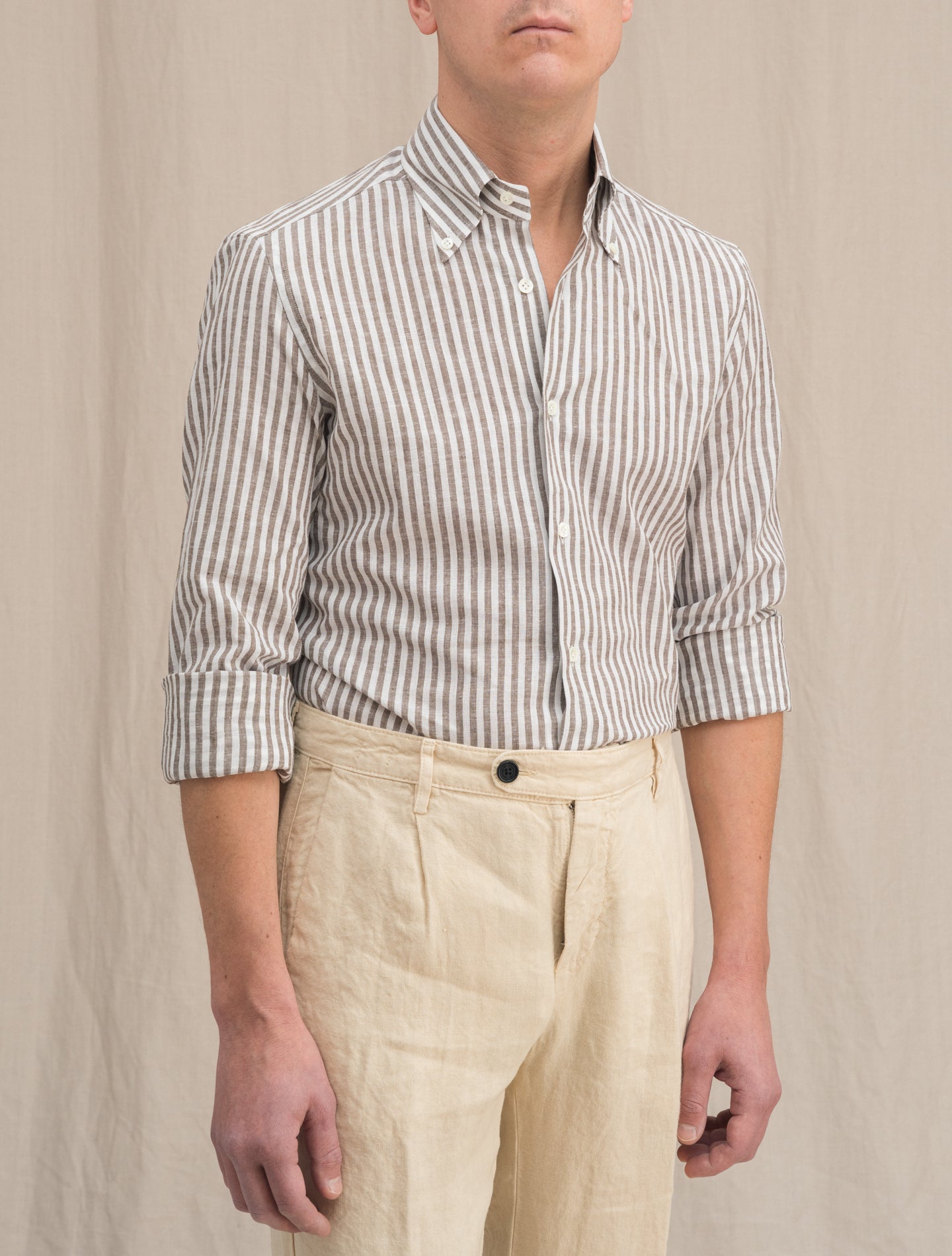Bengal Cotton Linen Shirt Brown Mazzarelli Shirts 38