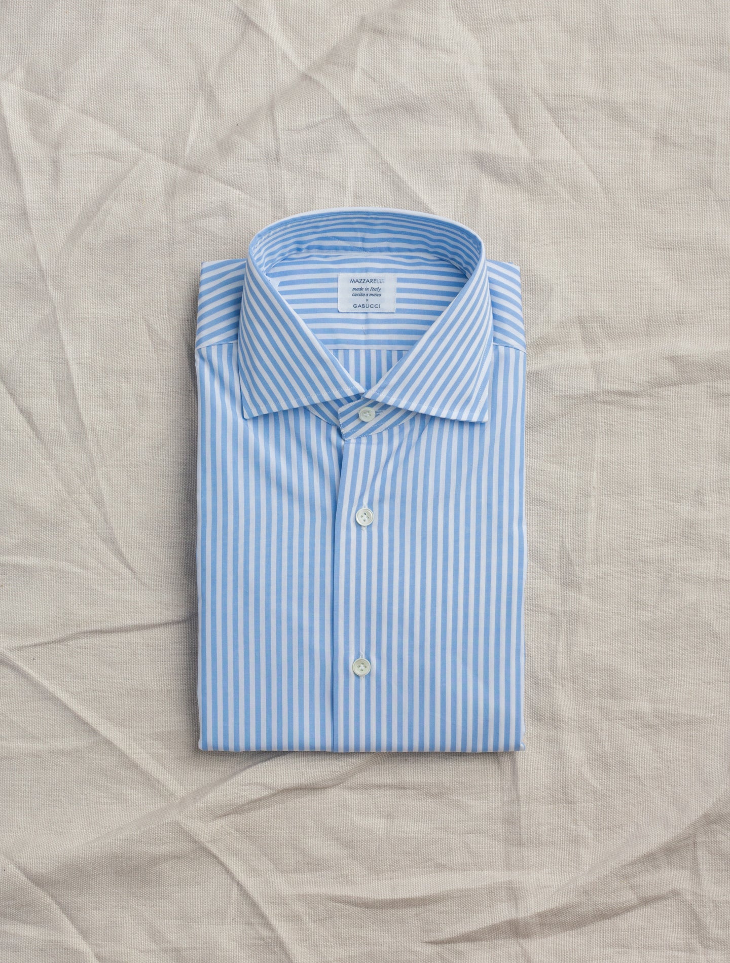 Bengal Stripe Cut Away Light Blue Mazzarelli Shirts 38