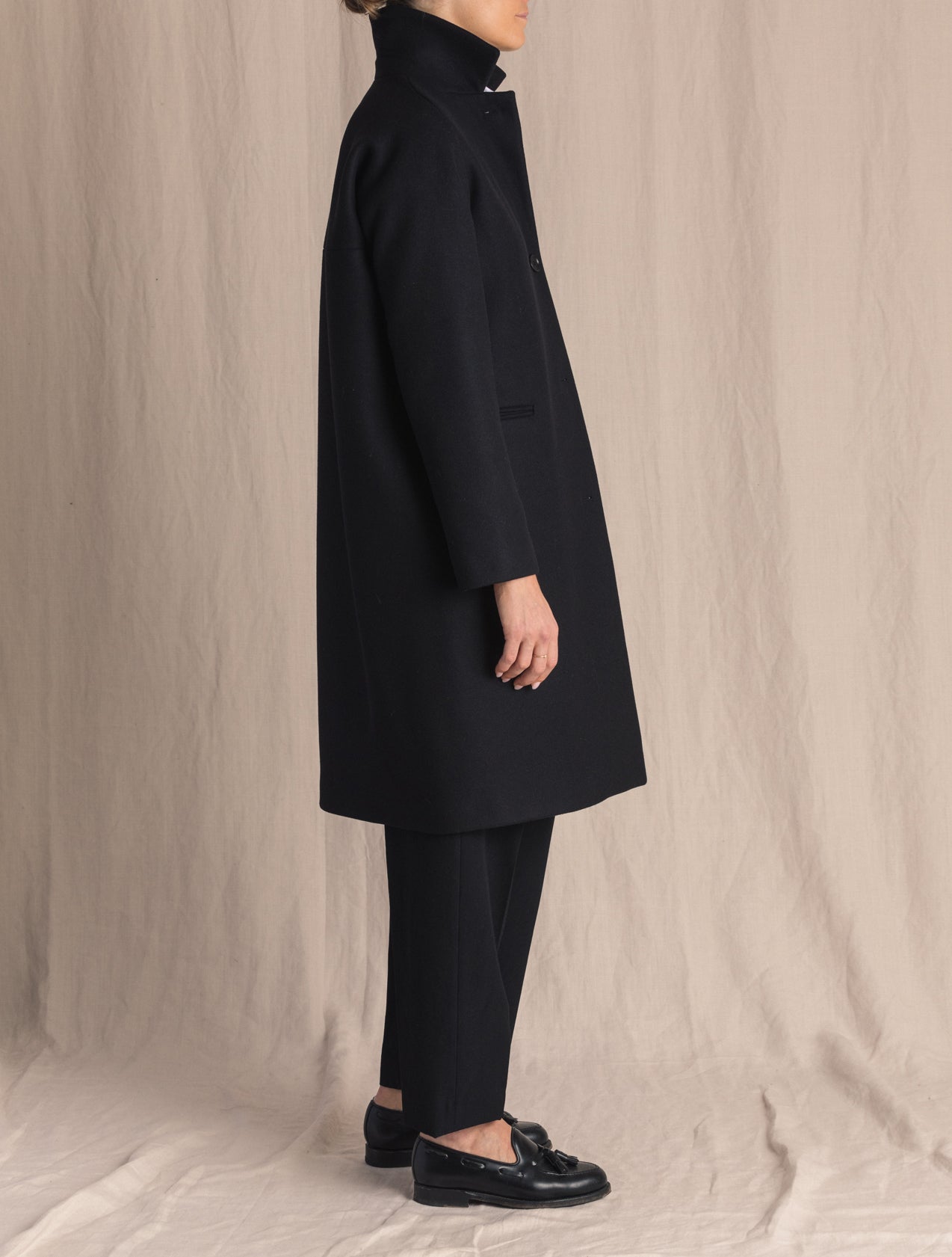 Black Wool Mix Coat | Gabucci