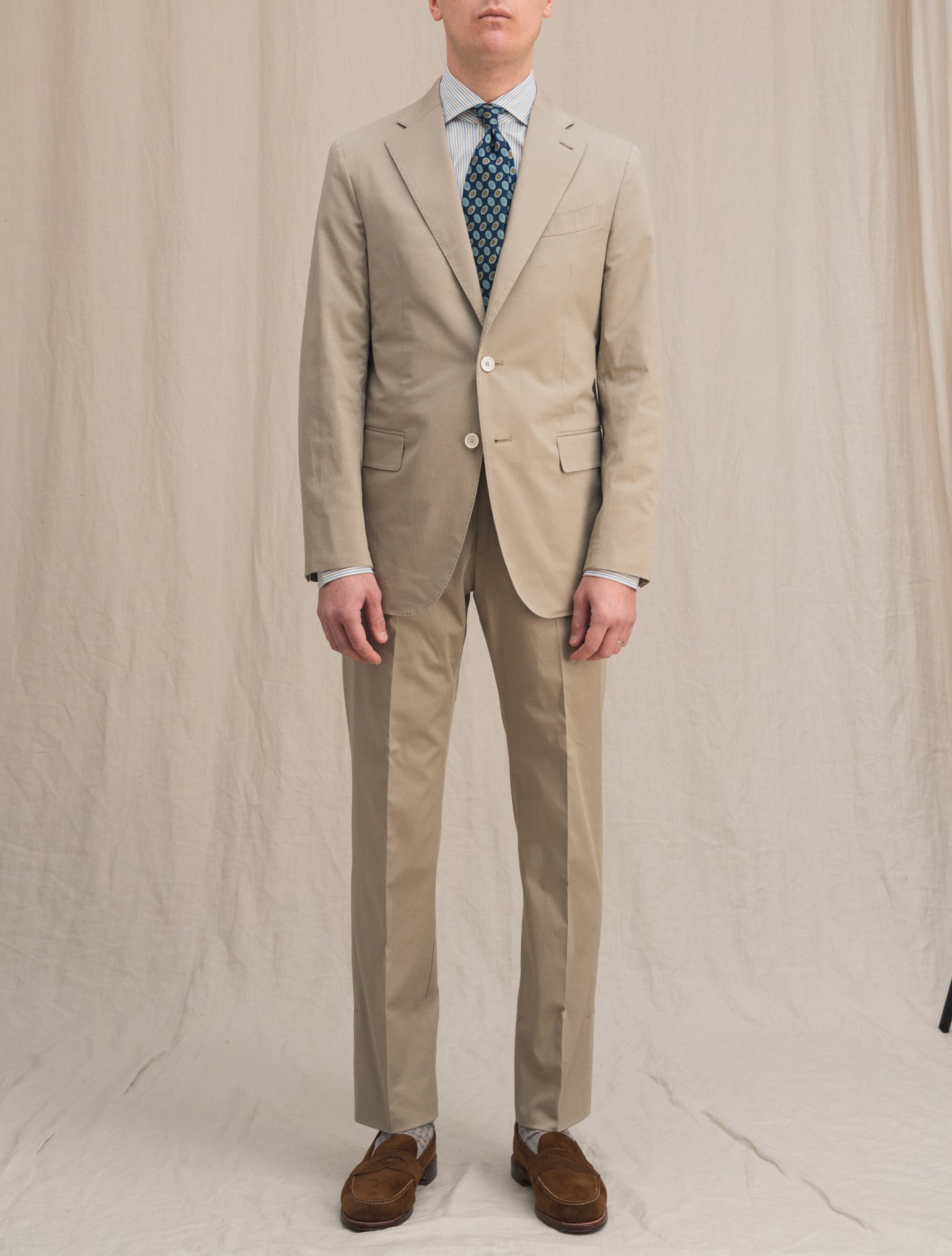 Boheme Single Breasted Cotton Suit Beige Caruso Suits 48
