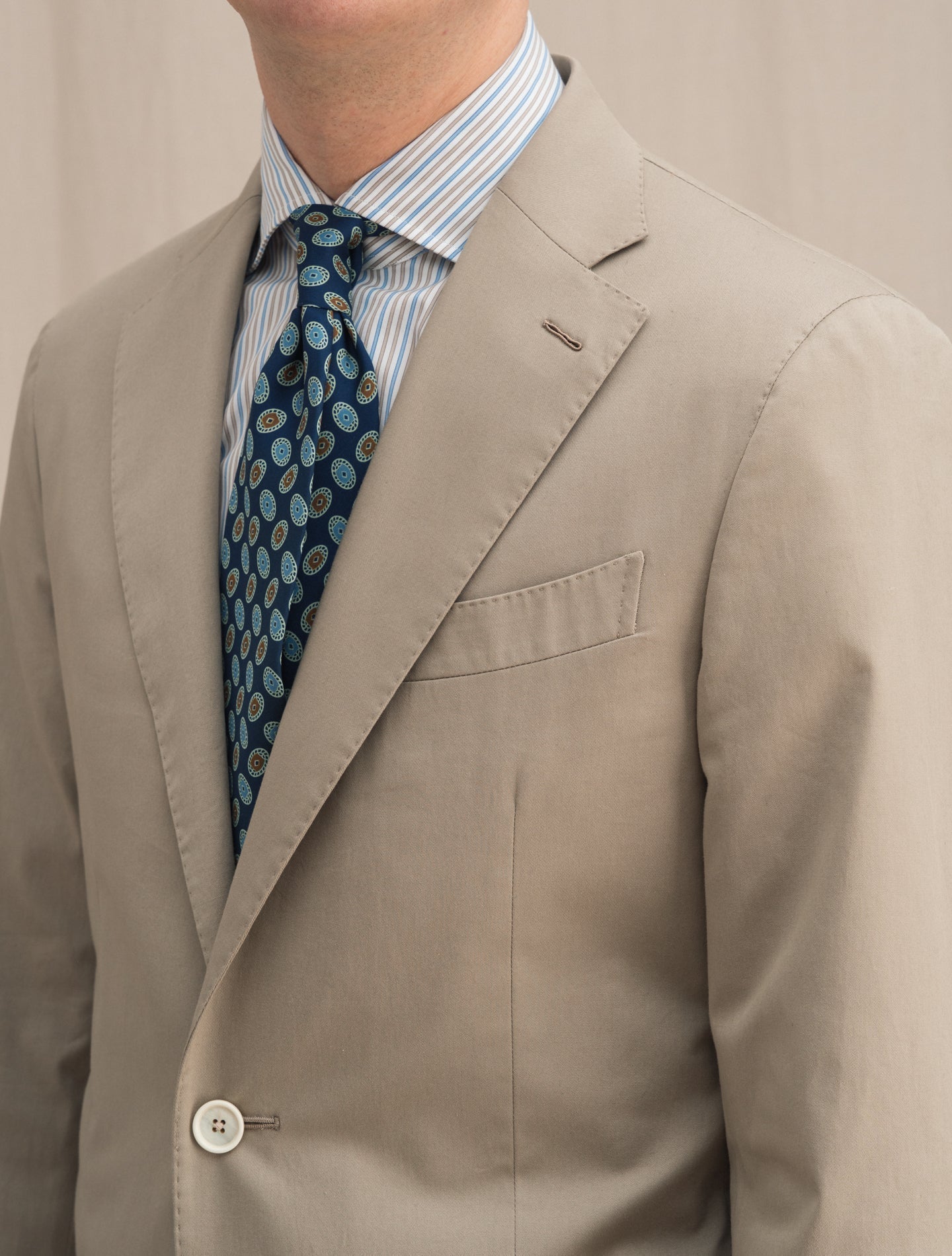 Boheme Single Breasted Cotton Suit Beige Caruso Suits 48