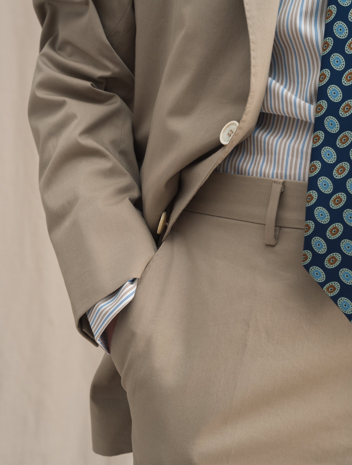 Boheme Single Breasted Cotton Suit Beige Caruso Suits 48