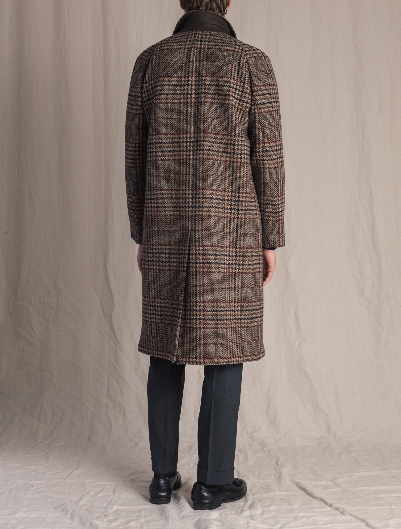 Brown Check Wool Cashmere Raglan Coat | Gabucci