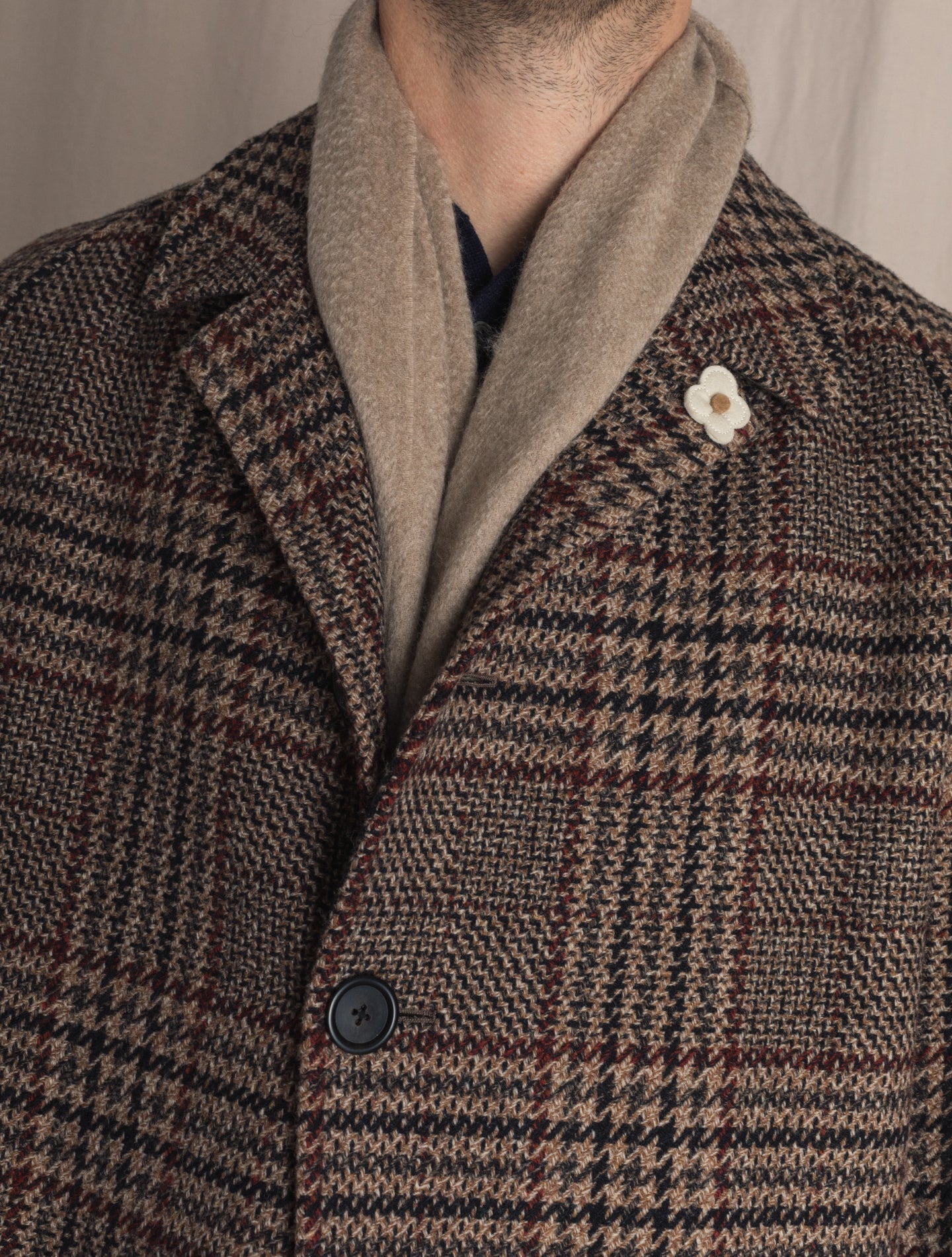 Brown Check Wool Cashmere Raglan Coat | Gabucci