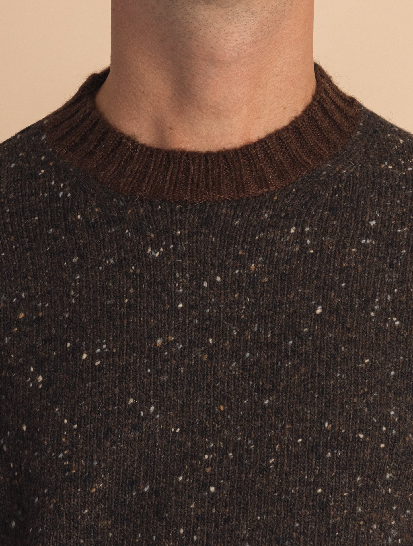 Brown Donegal Crewneck Wool Sweater | Gabucci