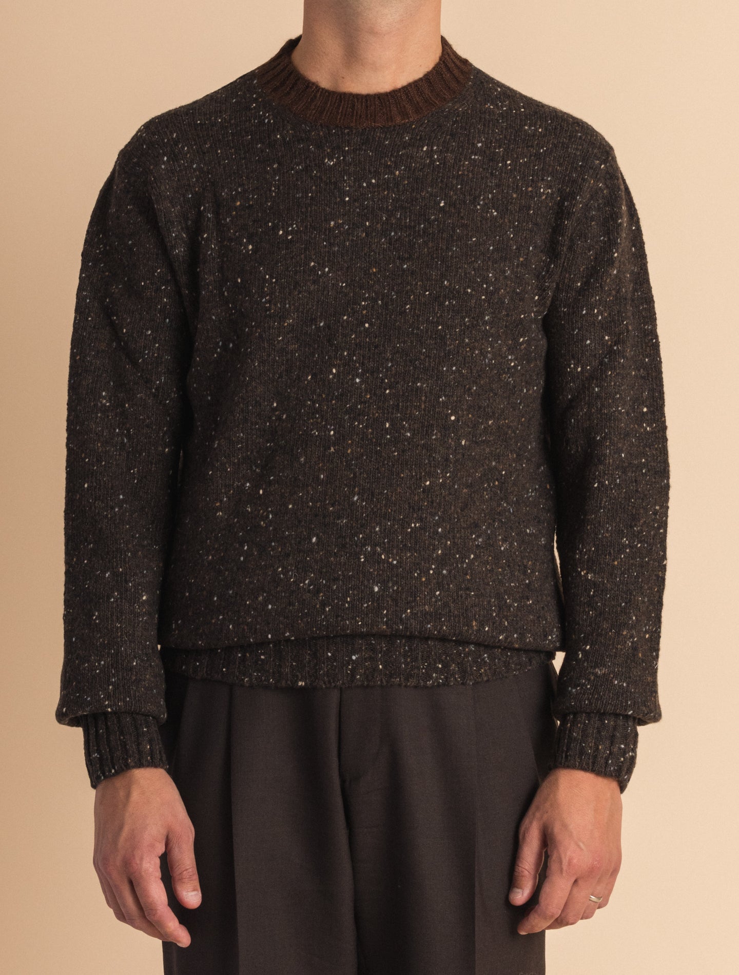 Brown Donegal Crewneck Wool Sweater | Gabucci