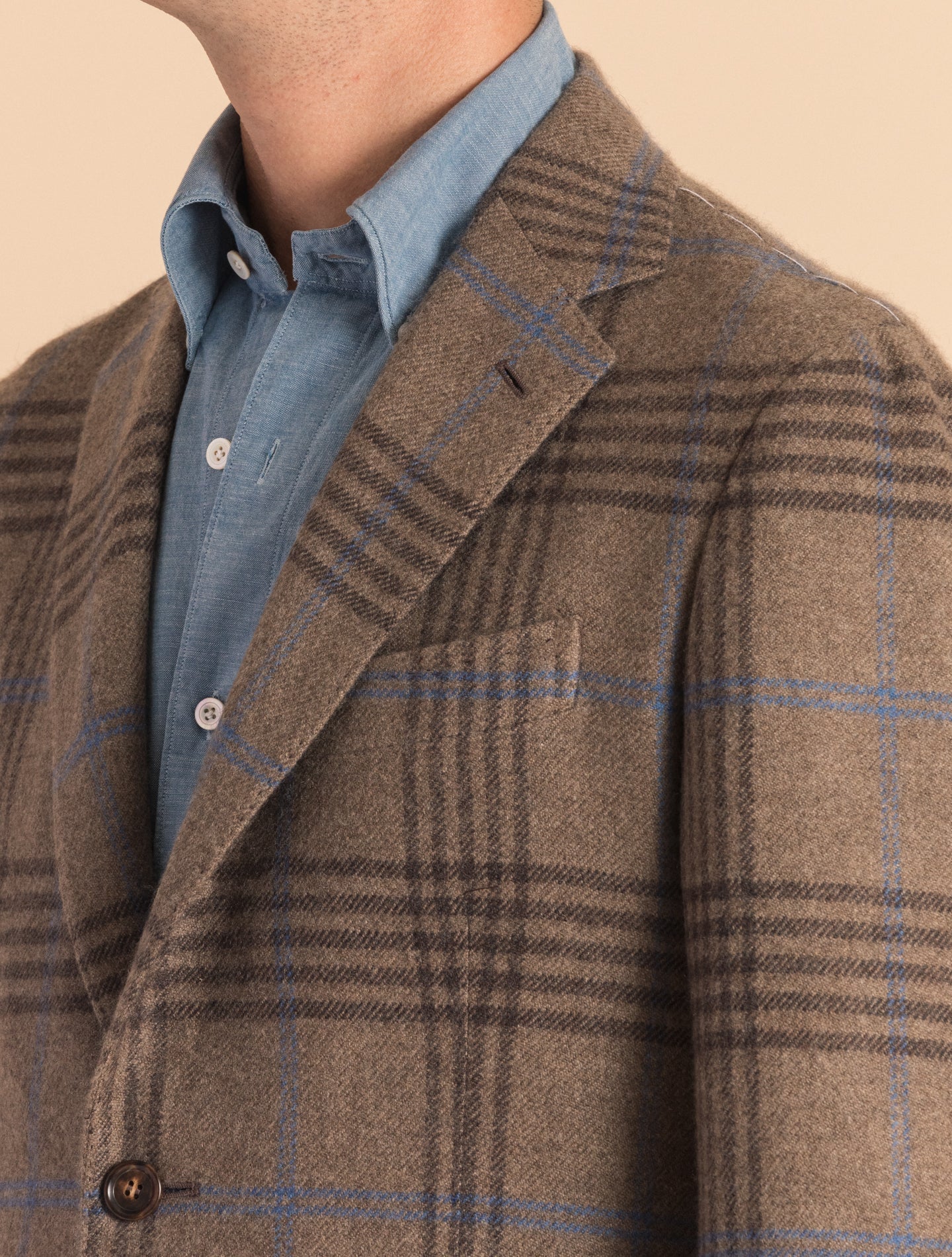 Brown Handmade Checkered Cashmere Single Breasted Jacket | Gabucci